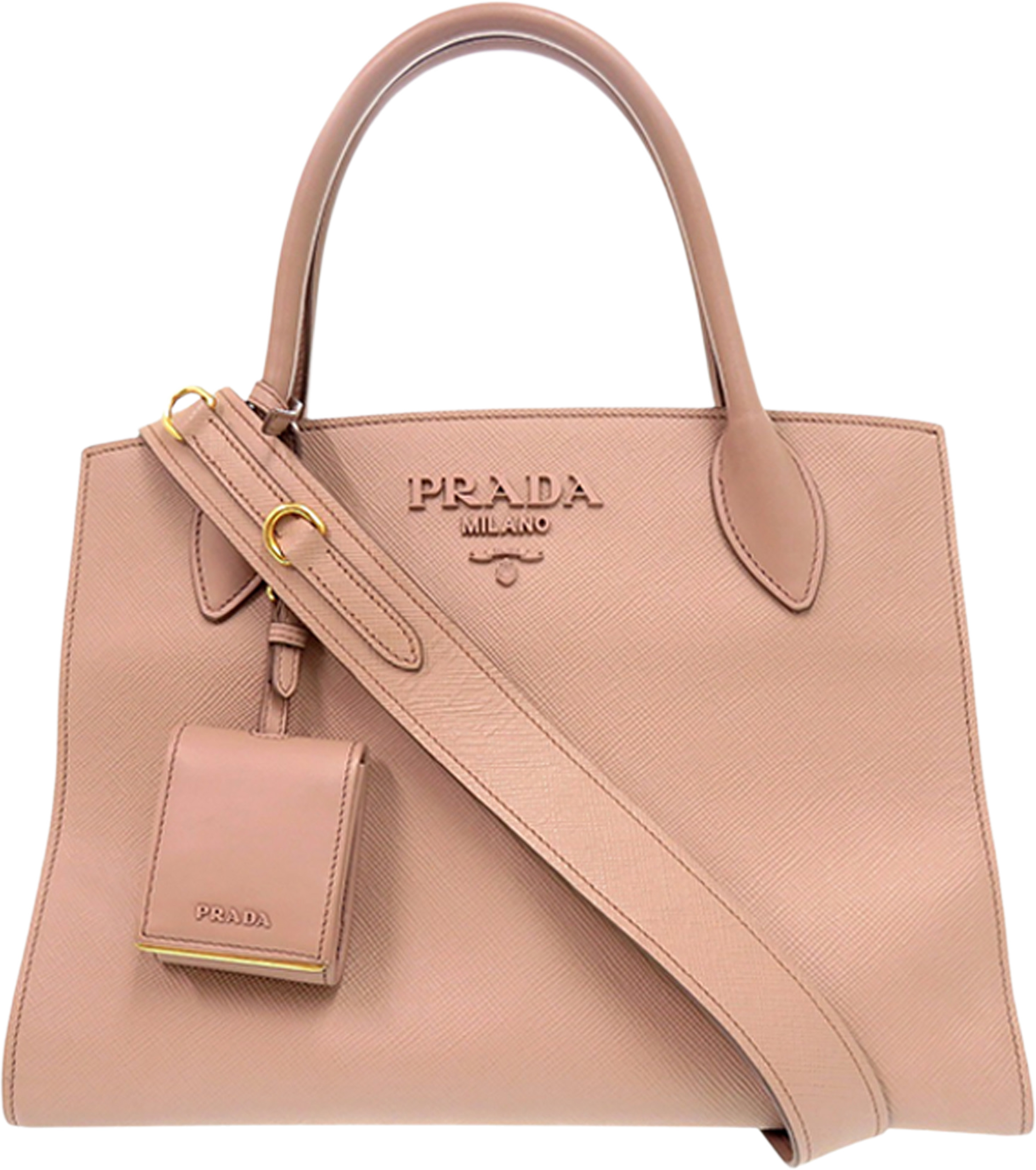 Prada Medium Saffiano Cuir Monochrome Top Handle Tote, från Luxclusif, i färgen nude. Klicka för att öppna bilden i stort format