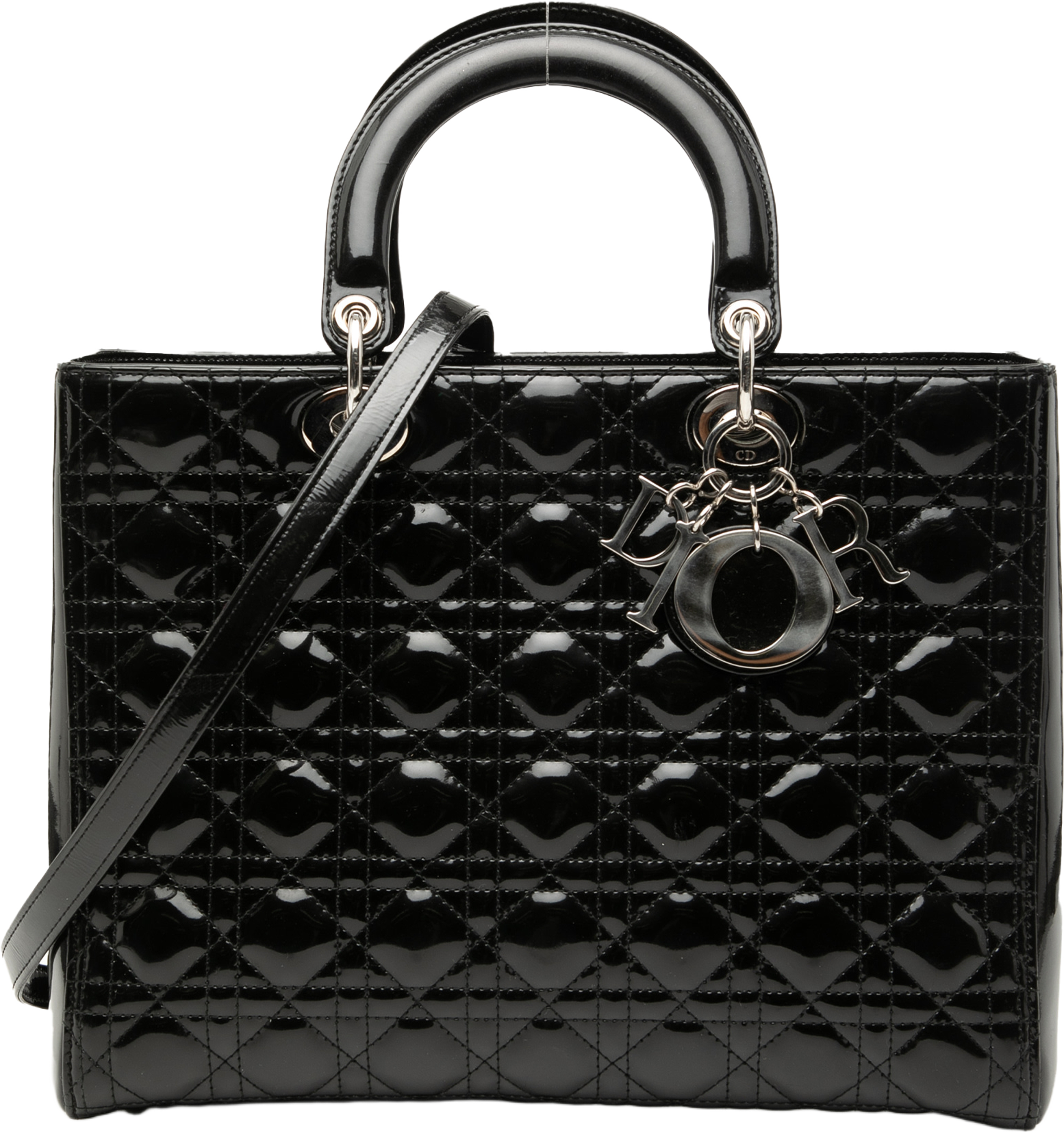Dior Large Patent Cannage Lady Dior, från Luxclusif, i färgen black. Klicka för att öppna bilden i stort format