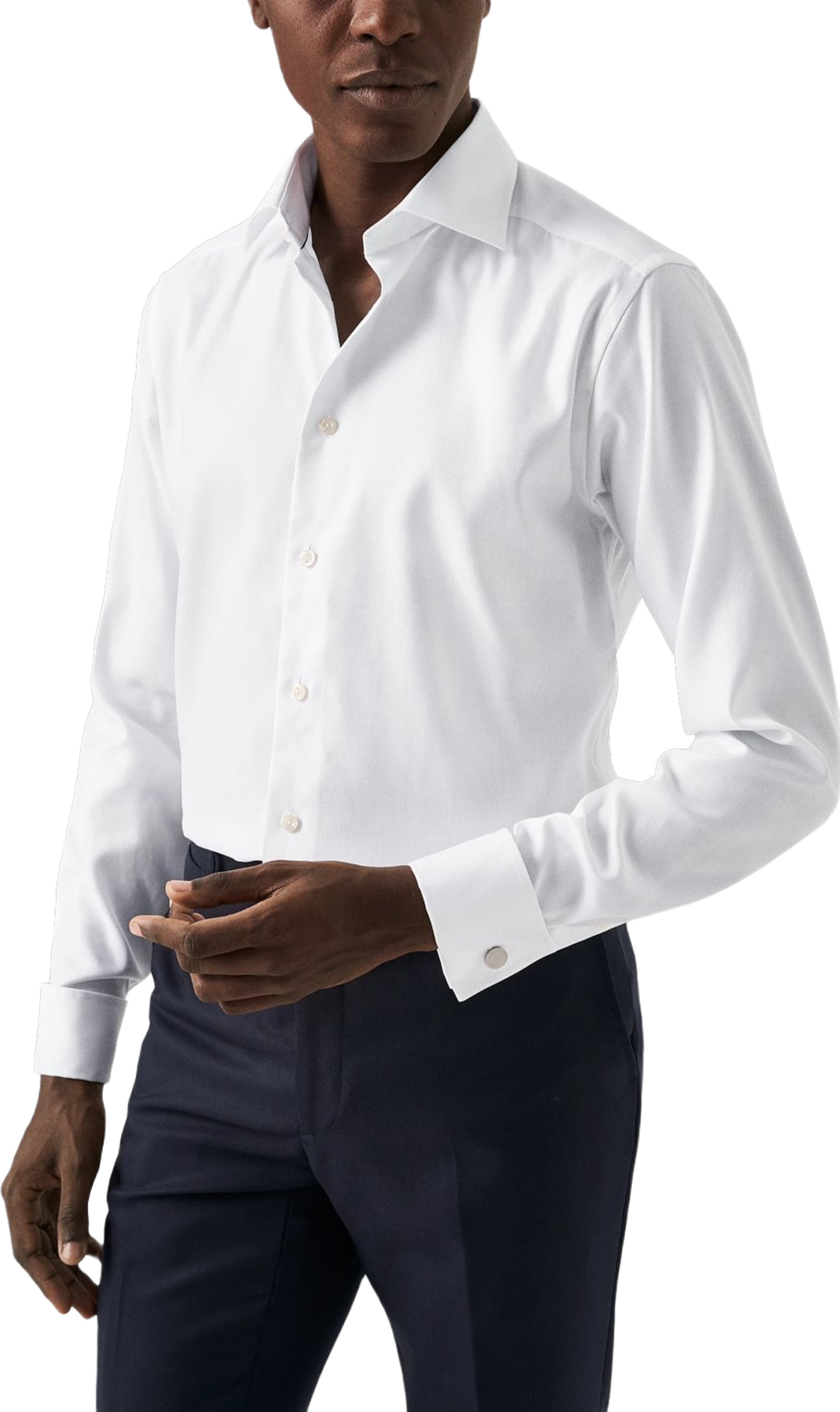 Skjorta I Texturerad Twill Med Dubbel Manschett Slim Fit