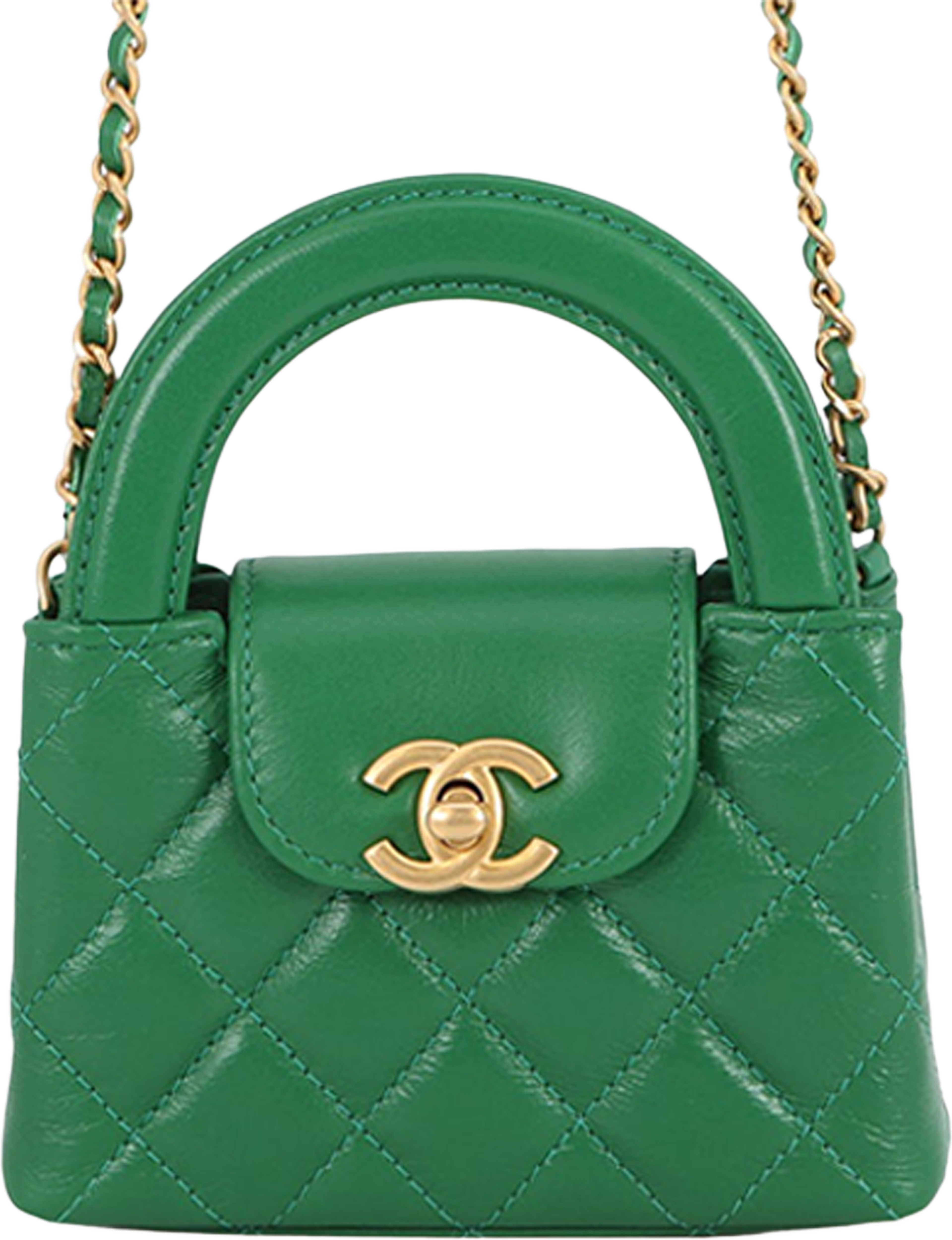 Chanel Nano Aged Calfskin Kelly Shopper Bag, från Luxclusif, i färgen green. Klicka för att öppna bilden i stort format