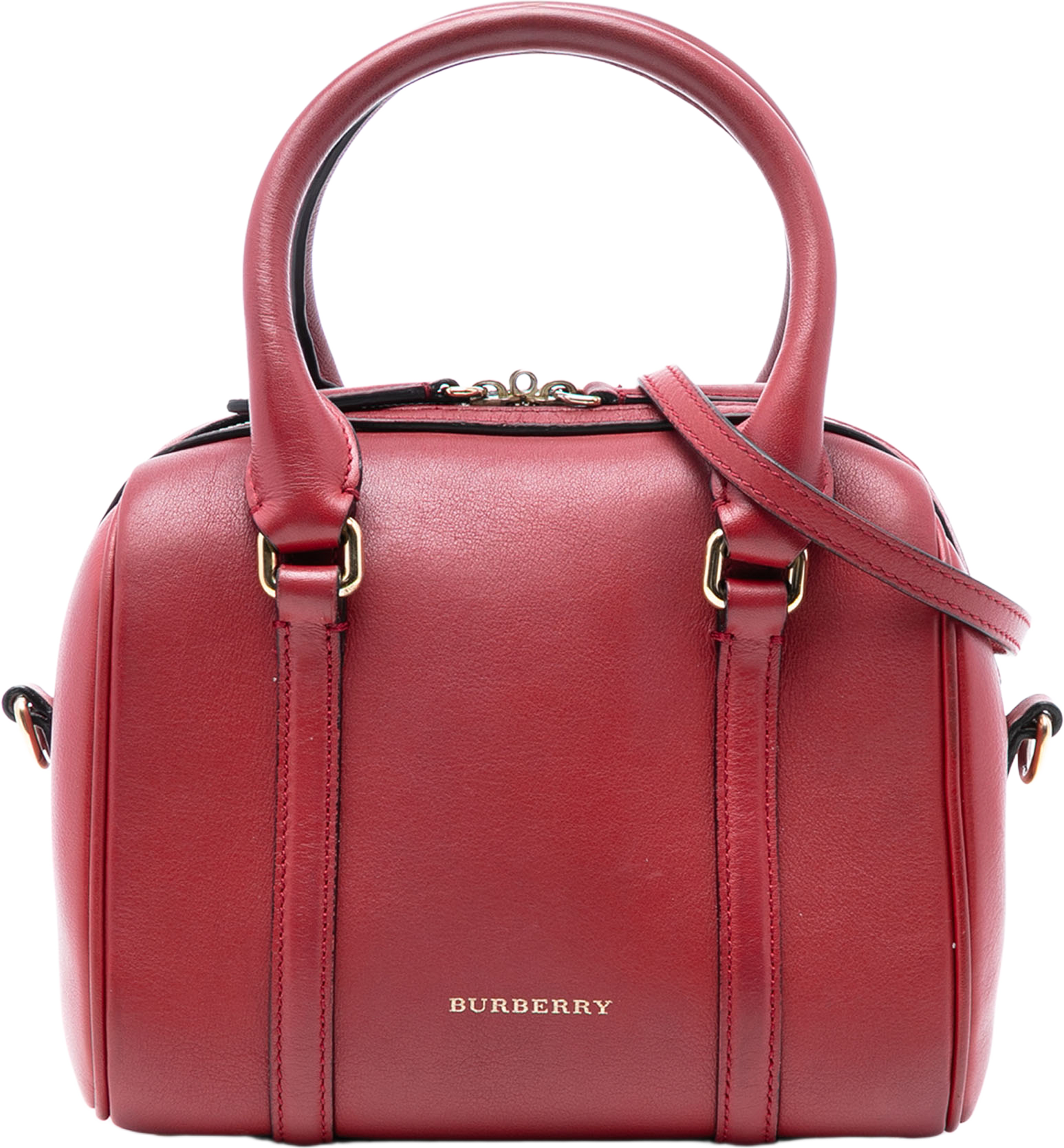 Burberry Small Leather Alchester Bowling Bag, från Luxclusif, i färgen red. Klicka för att öppna bilden i stort format