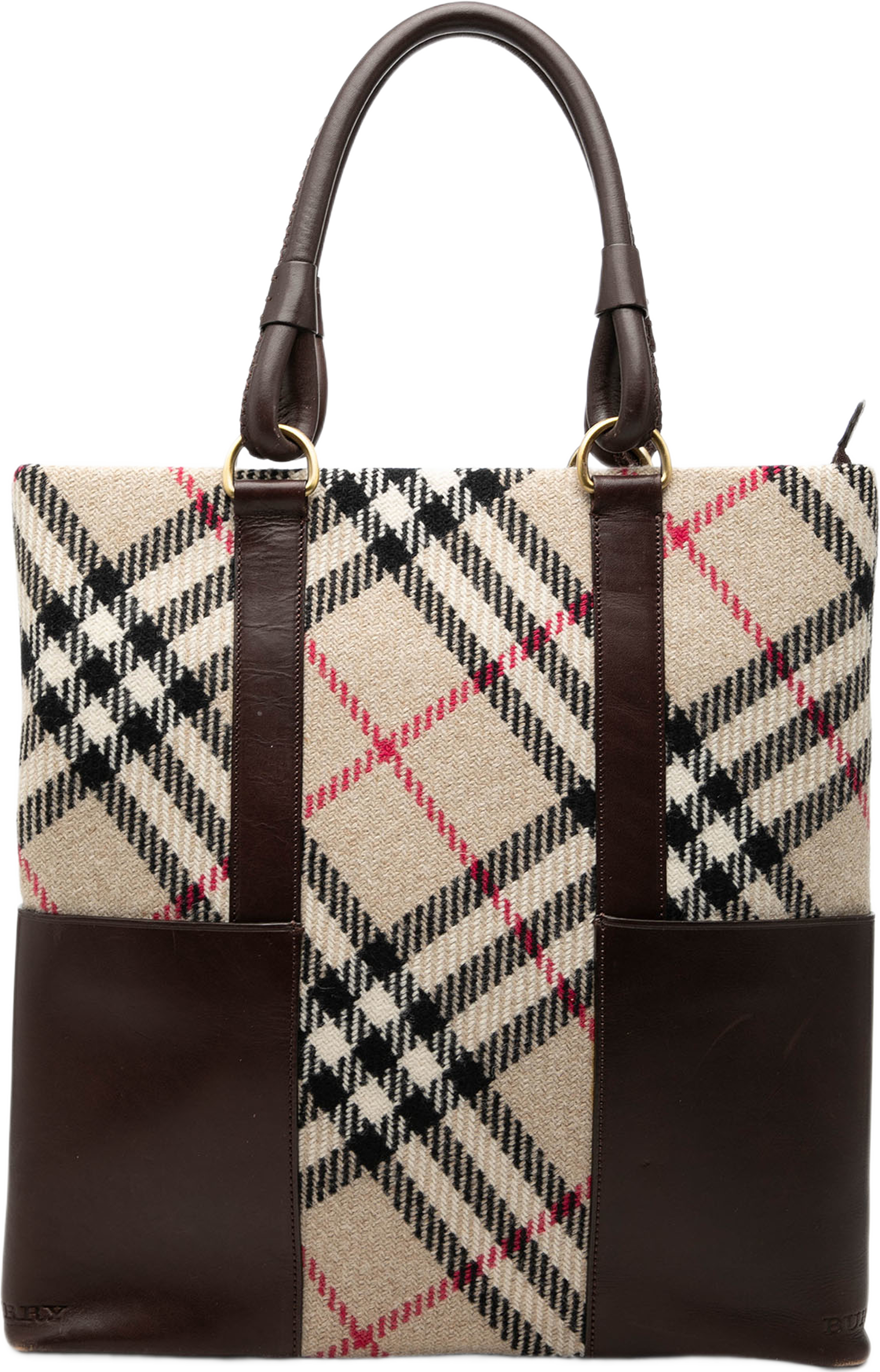 Burberry Supernova Check Wool Tote, från Luxclusif, i färgen beige. Klicka för att öppna bilden i stort format