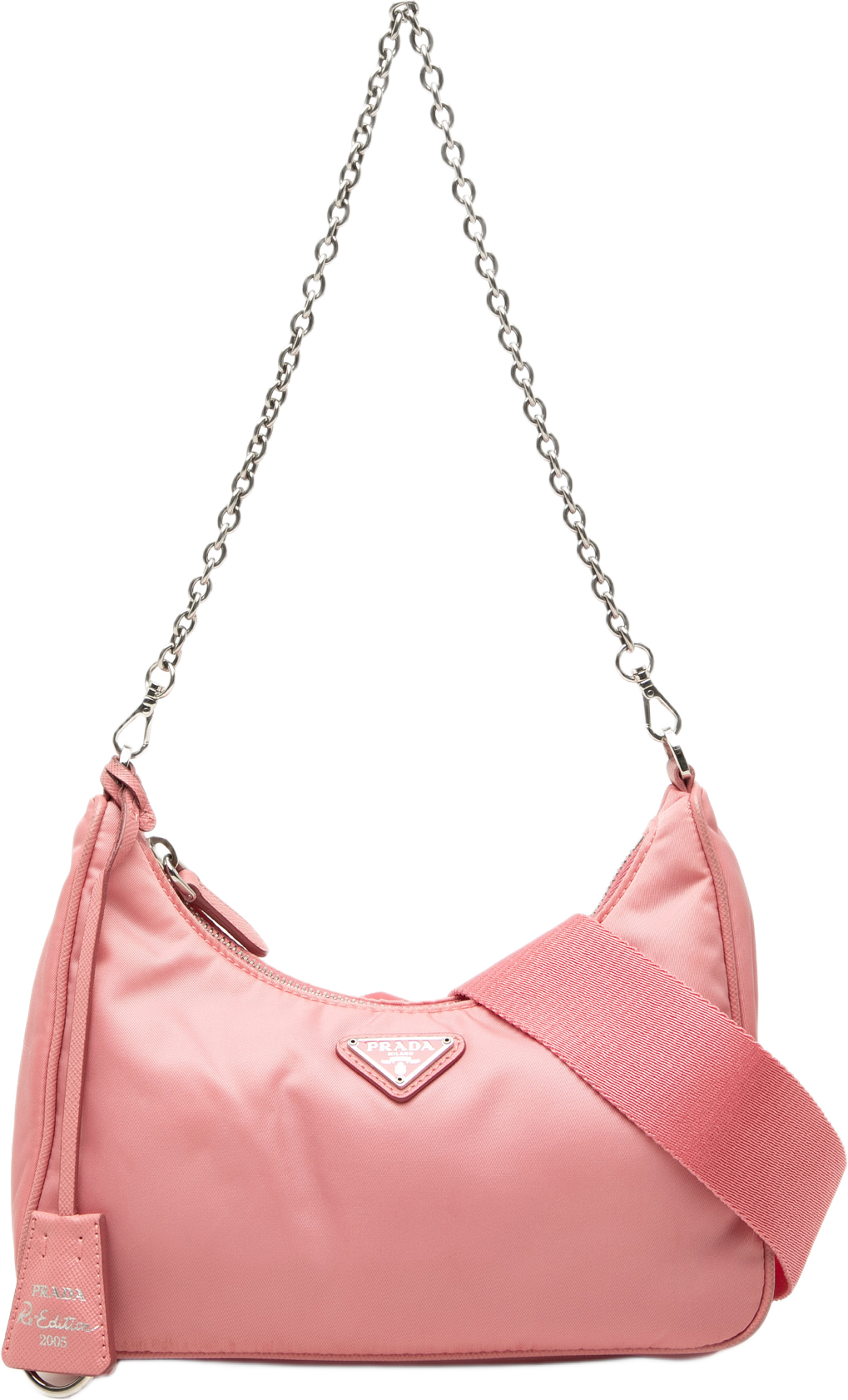 Prada Saffiano Trimmed Tessuto Re Edition 2005 Satchel, från Luxclusif, i färgen rosa. Klicka för att öppna bilden i stort format
