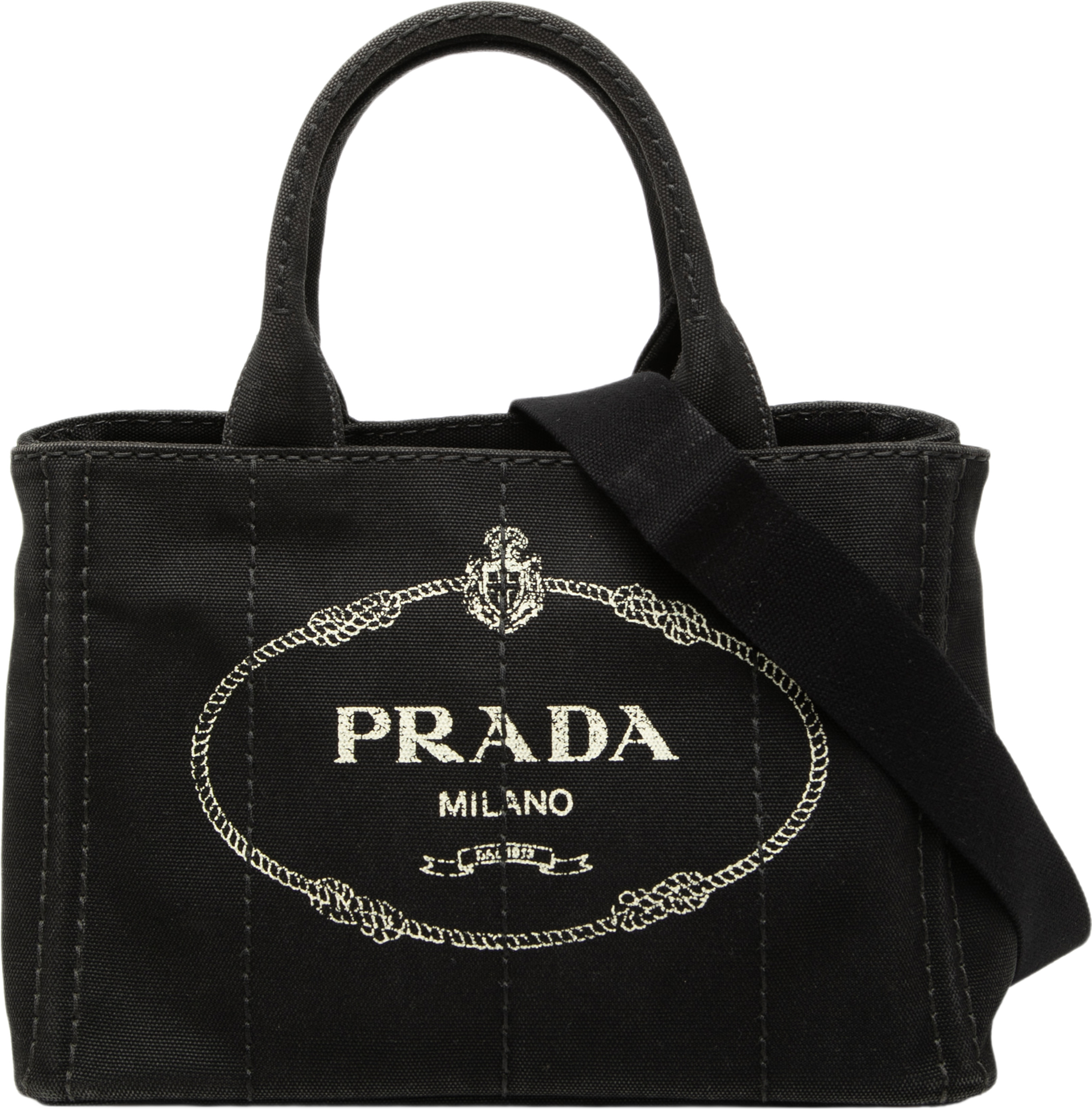Prada Small Canvas Canapa Logo Satchel, från Luxclusif, i färgen black. Klicka för att öppna bilden i stort format