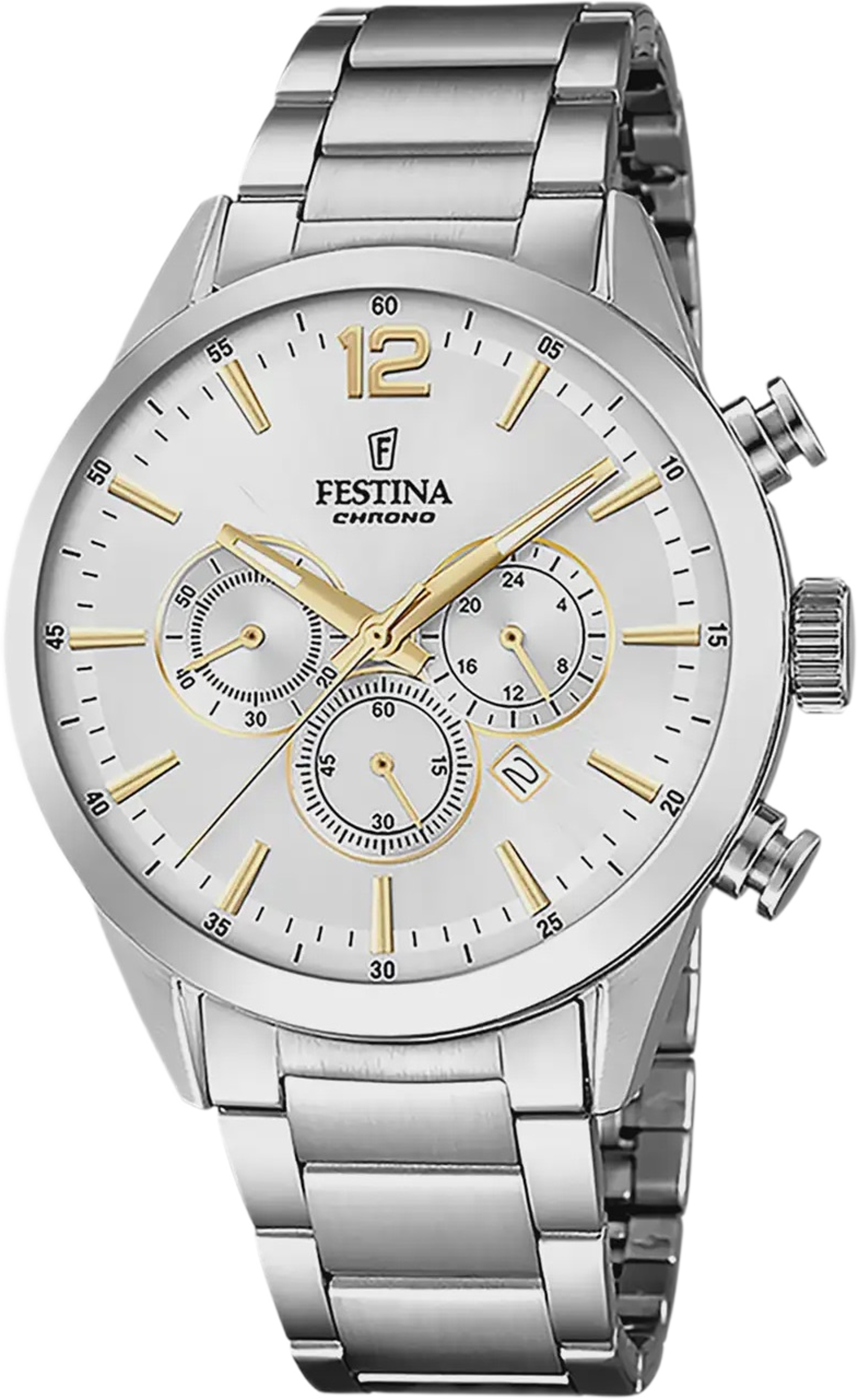 Festina Timeless Chrono Herrklocka Vit/stl, Metallband - F20343/1, från Festina, i färgen silver. Klicka för att öppna bilden i stort format