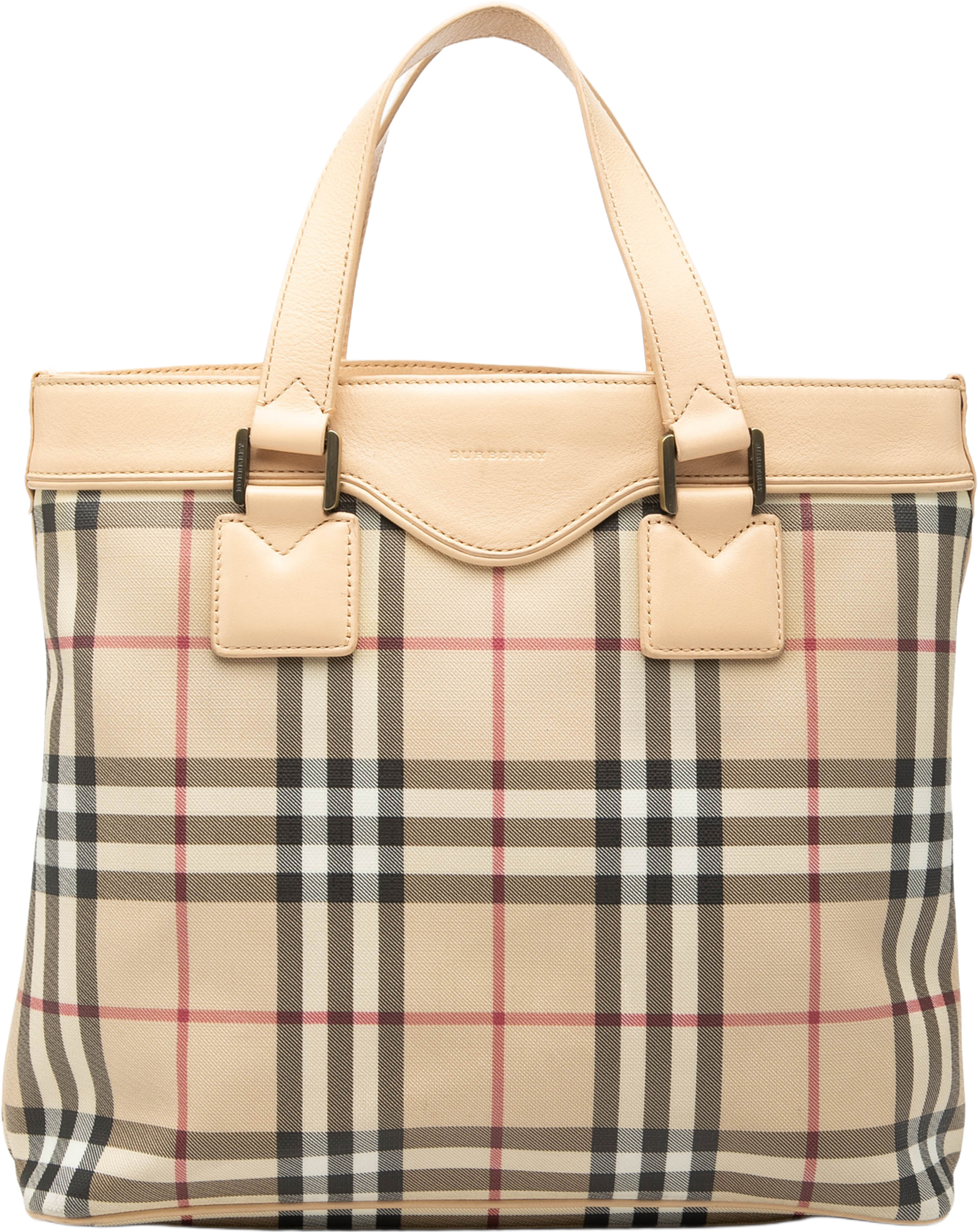 Burberry House Check Canvas Handbag, från Luxclusif, i färgen beige. Klicka för att öppna bilden i stort format