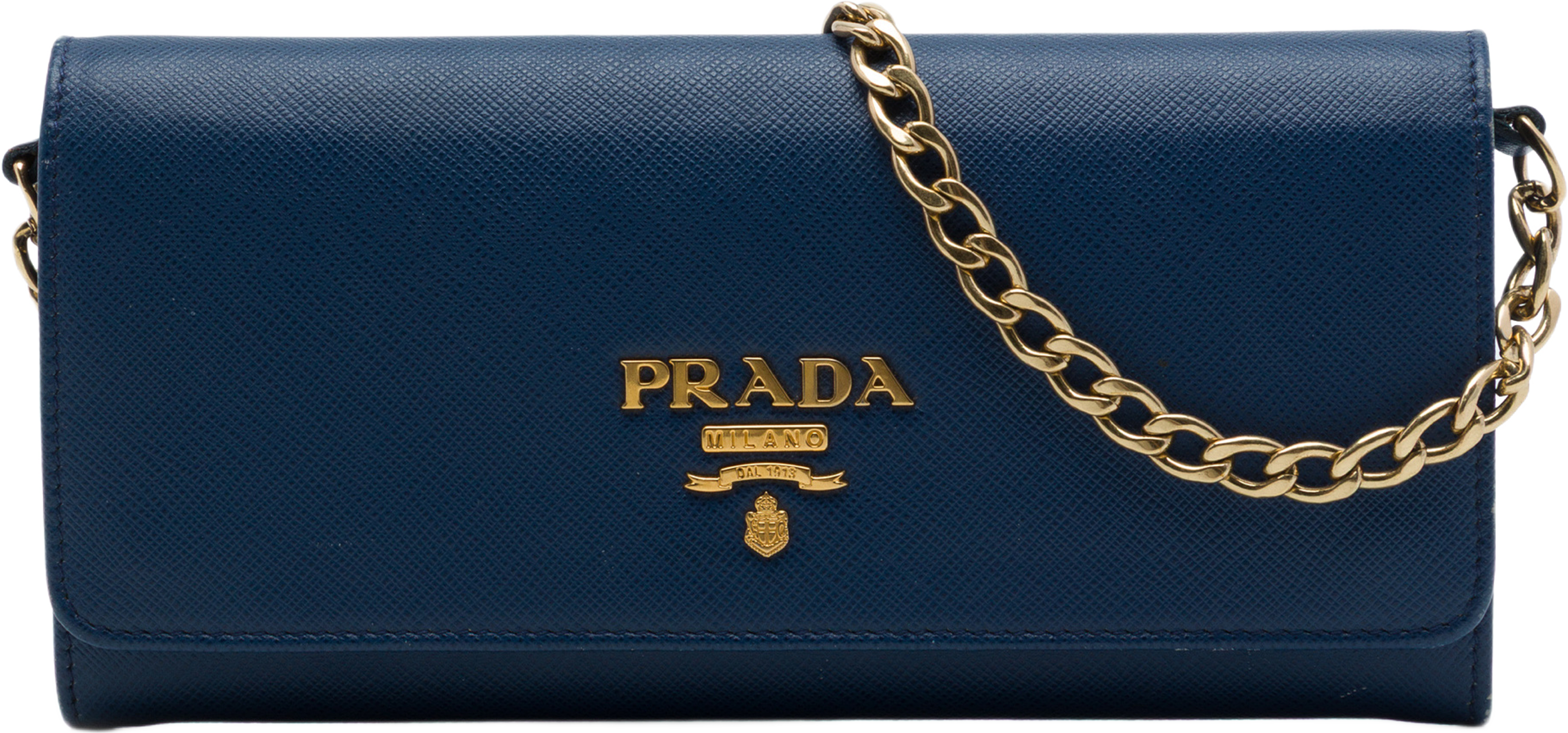Prada Saffiano Wallet On Chain, från Luxclusif, i färgen blå. Klicka för att öppna bilden i stort format