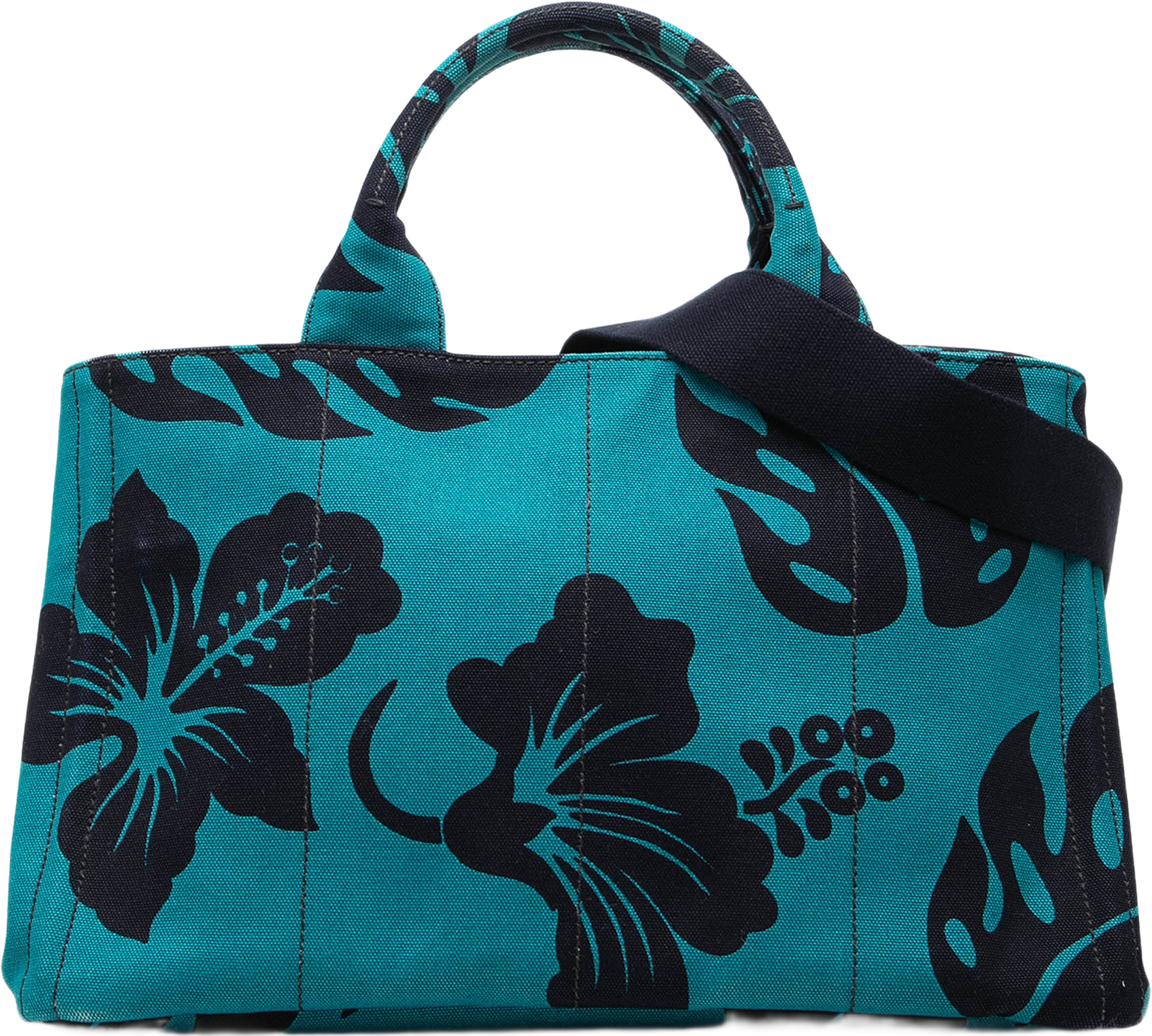 Prada Canvas Canapa Hawaii Tote, från Luxclusif, i färgen blå. Klicka för att öppna bilden i stort format