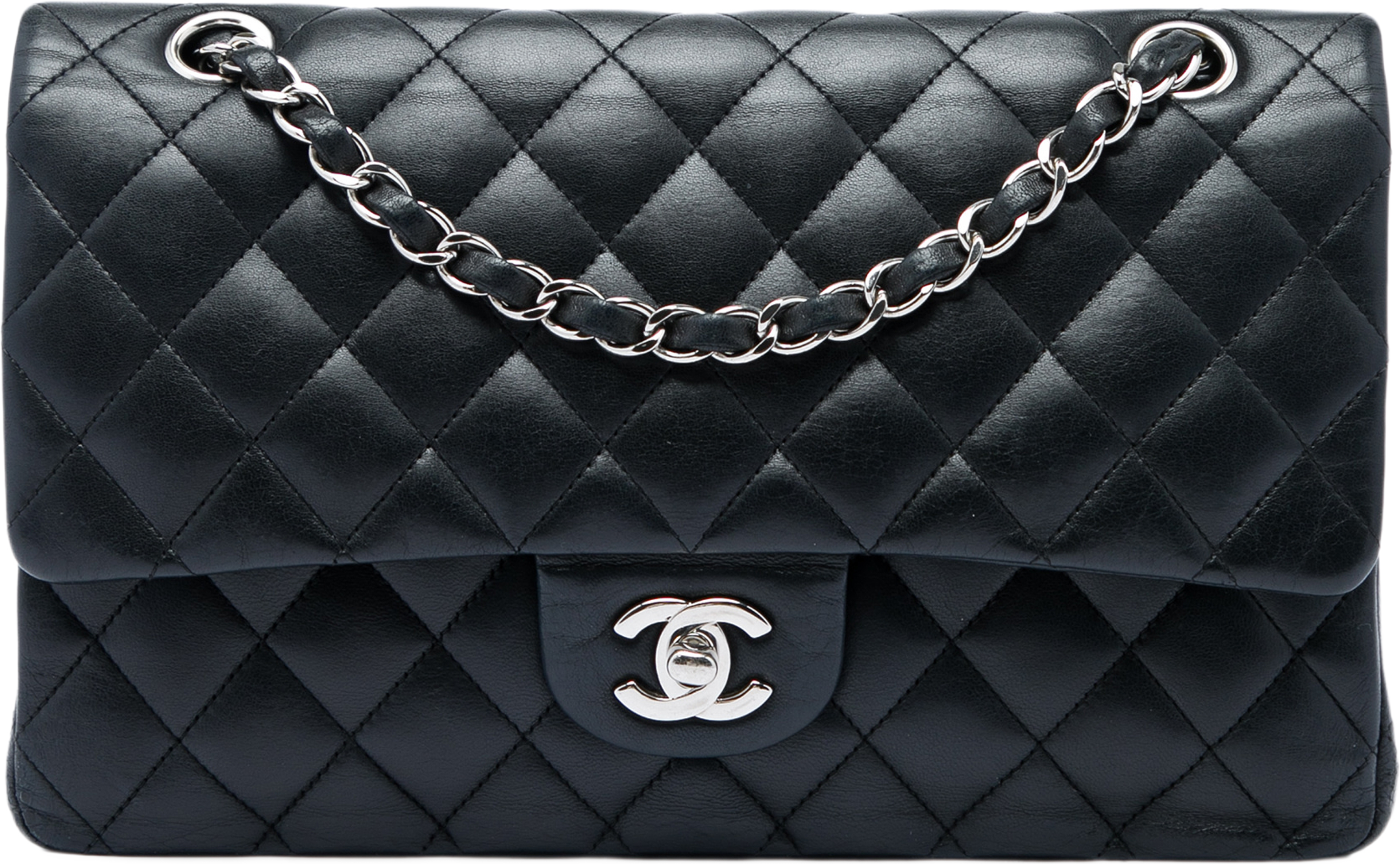 Chanel Medium Classic Lambskin Double Flap, från Luxclusif, i färgen svart. Klicka för att öppna bilden i stort format