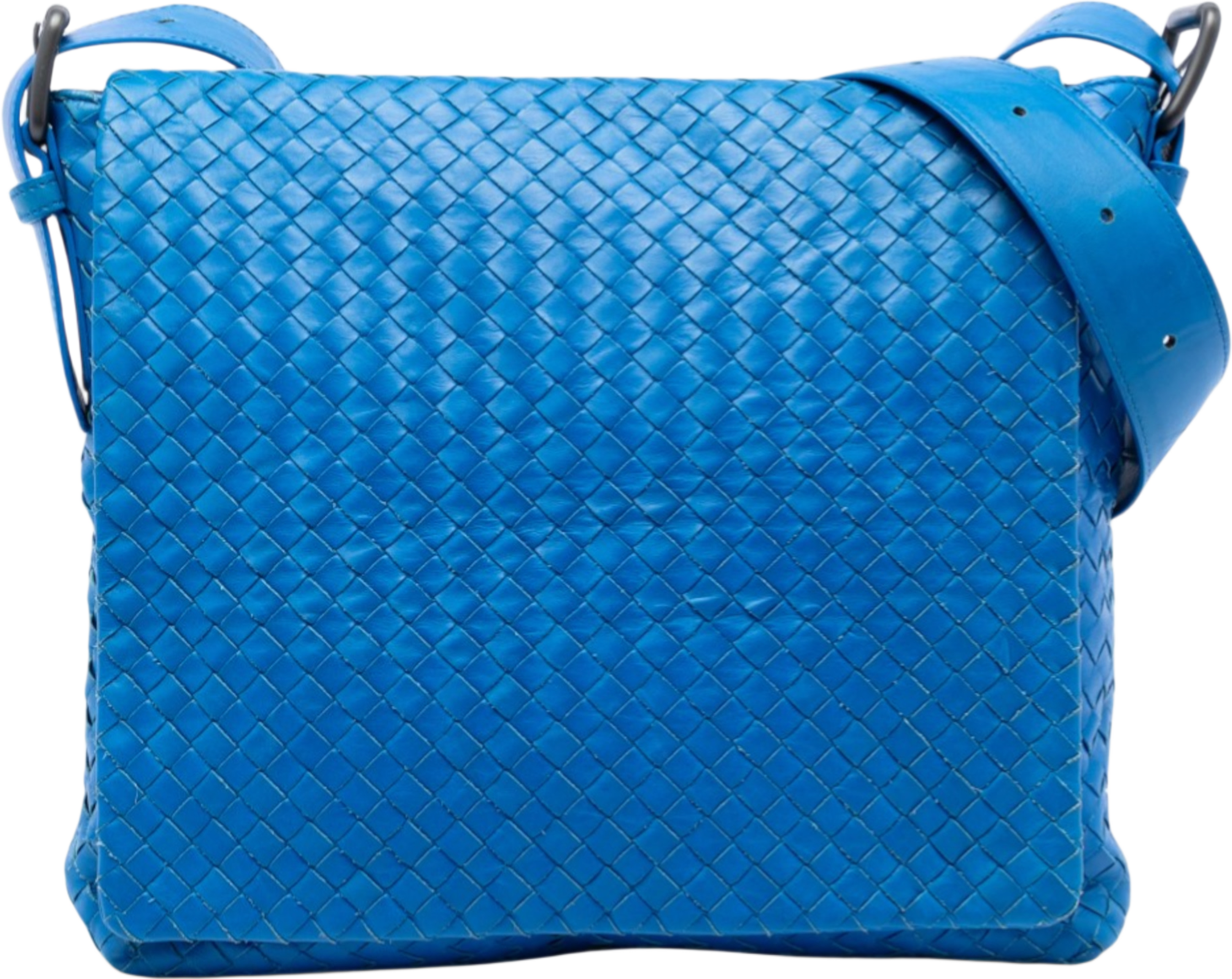 Bottega Veneta Nappa Intrecciato Flap Crossbody, från Luxclusif, i färgen blue. Klicka för att öppna bilden i stort format