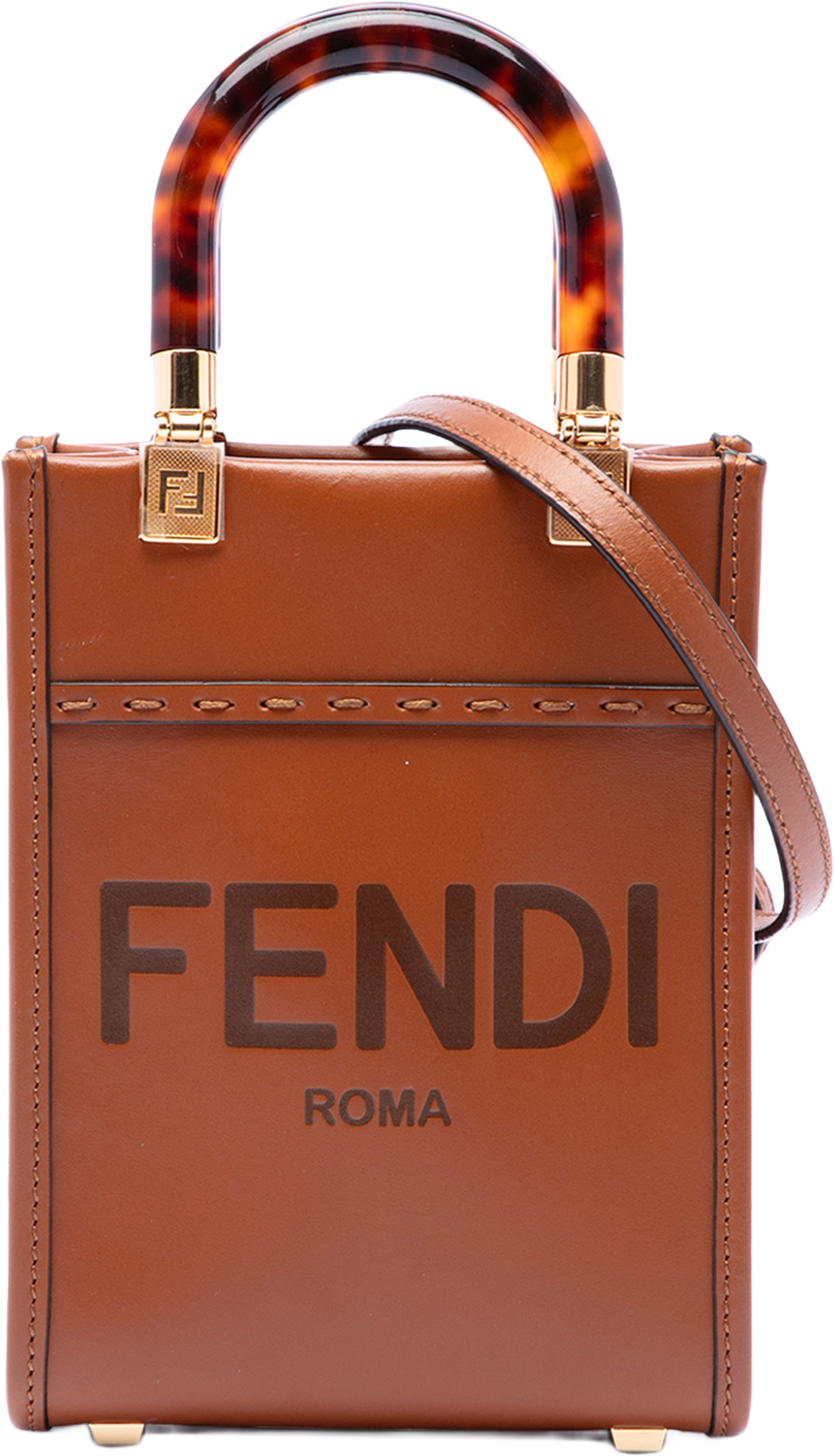 Fendi Mini Leather Sunshine Shopper Tote, från Luxclusif, i färgen brown. Klicka för att öppna bilden i stort format