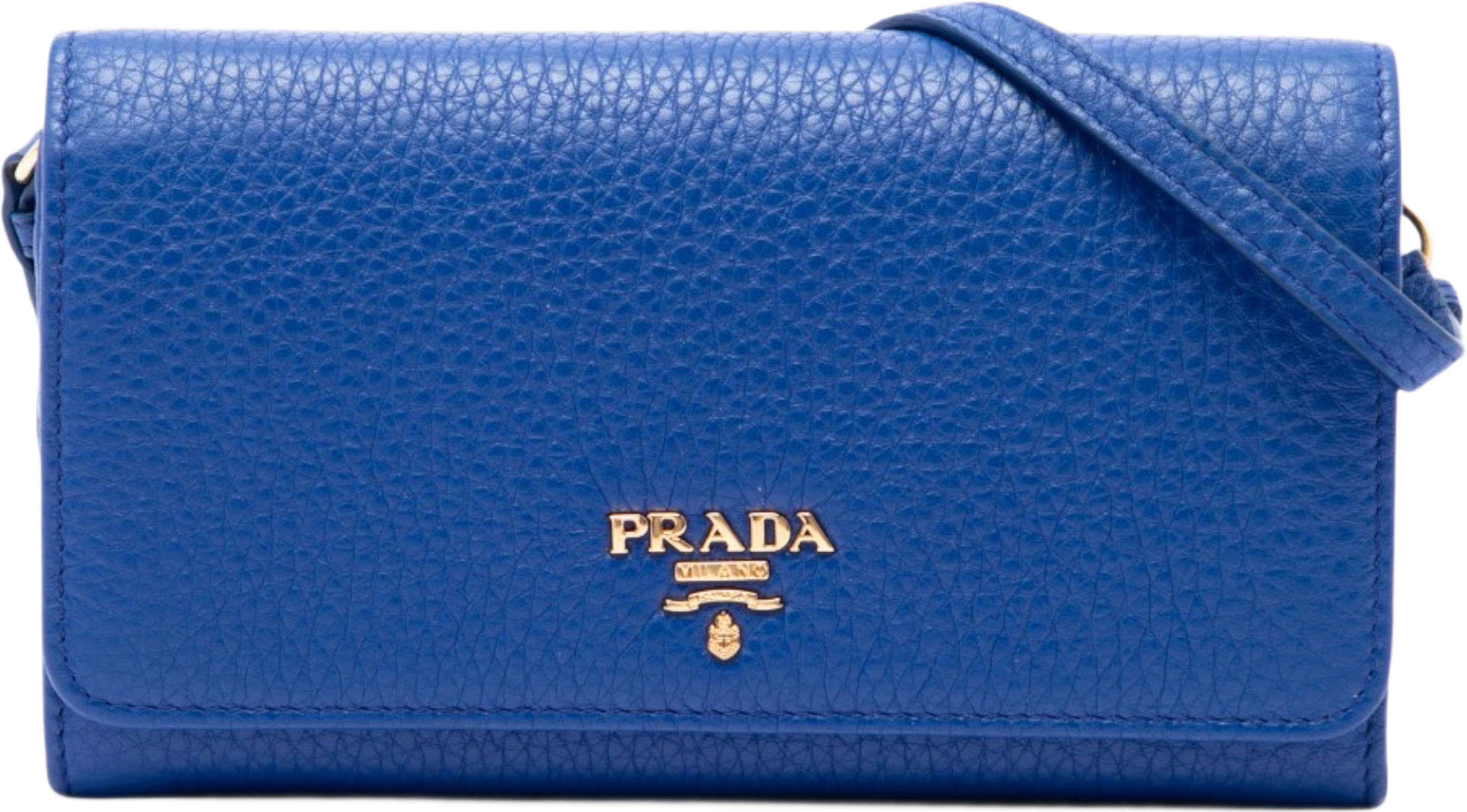 Prada Vitello Daino Wallet On Strap, från Luxclusif, i färgen blå. Klicka för att öppna bilden i stort format