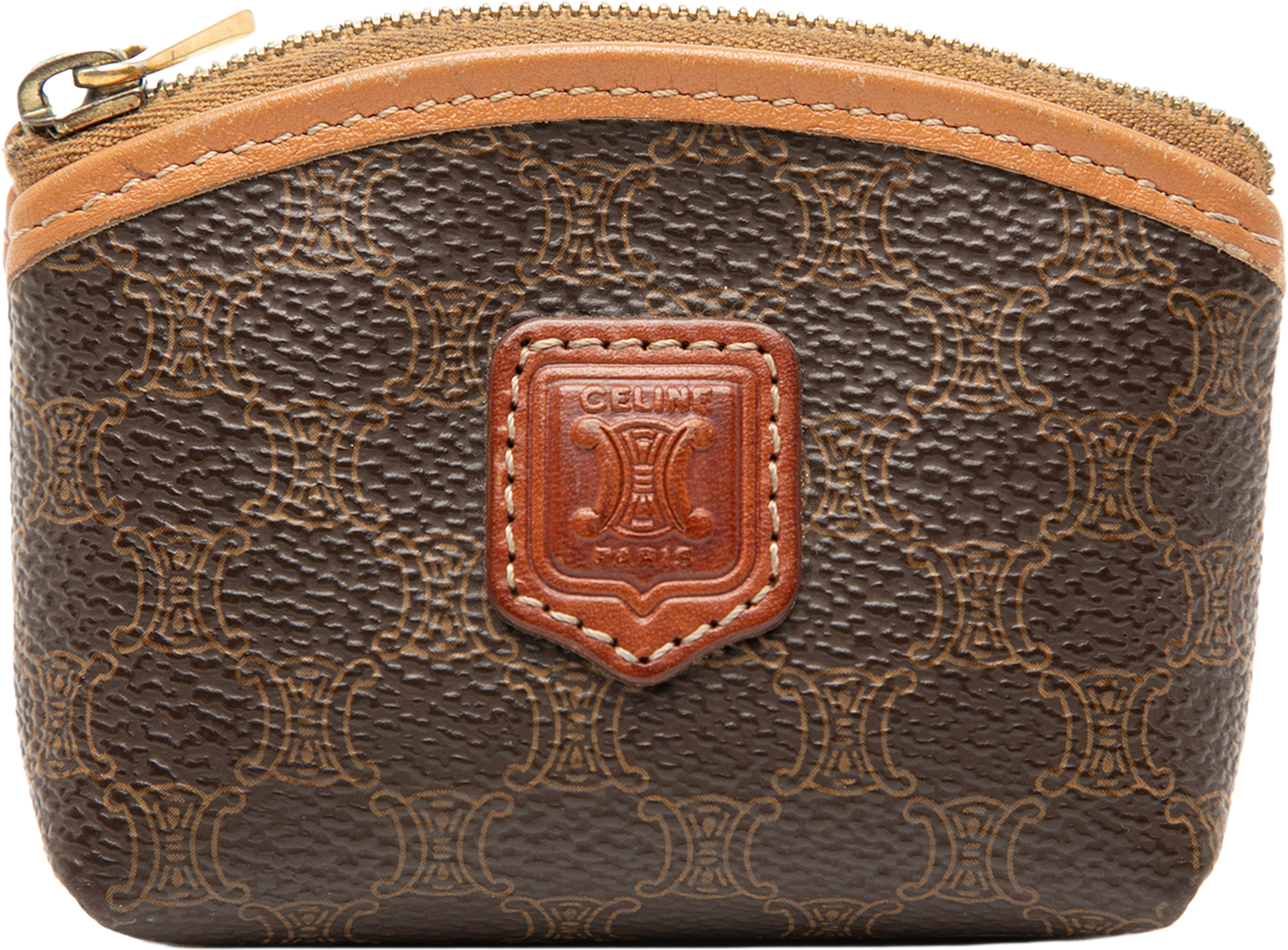 Celine Macadam Coated Canvas Coin Pouch, från Luxclusif, i färgen brown. Klicka för att öppna bilden i stort format