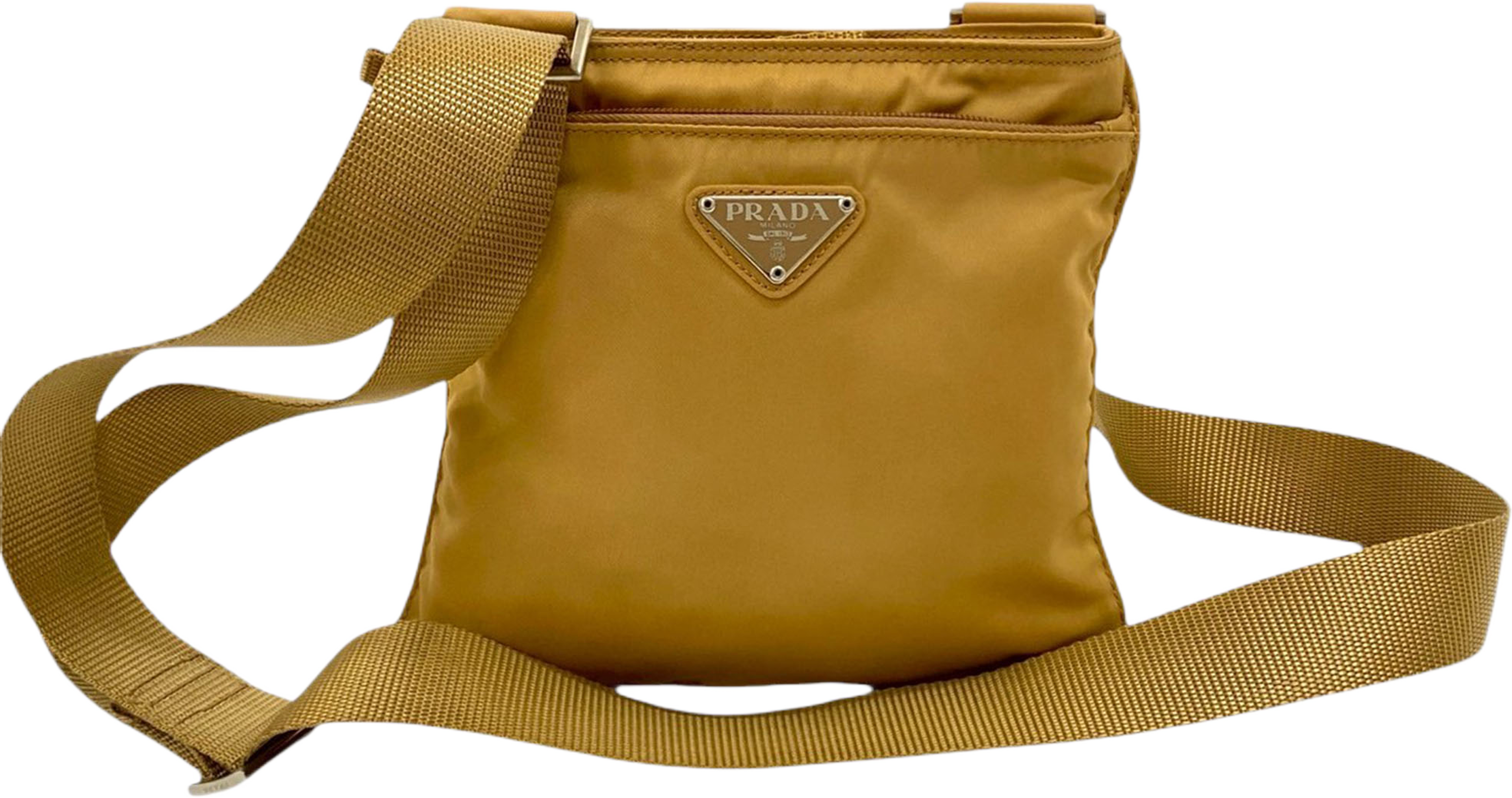 Prada Tessuto Zip Top Crossbody, från Luxclusif, i färgen beige. Klicka för att öppna bilden i stort format
