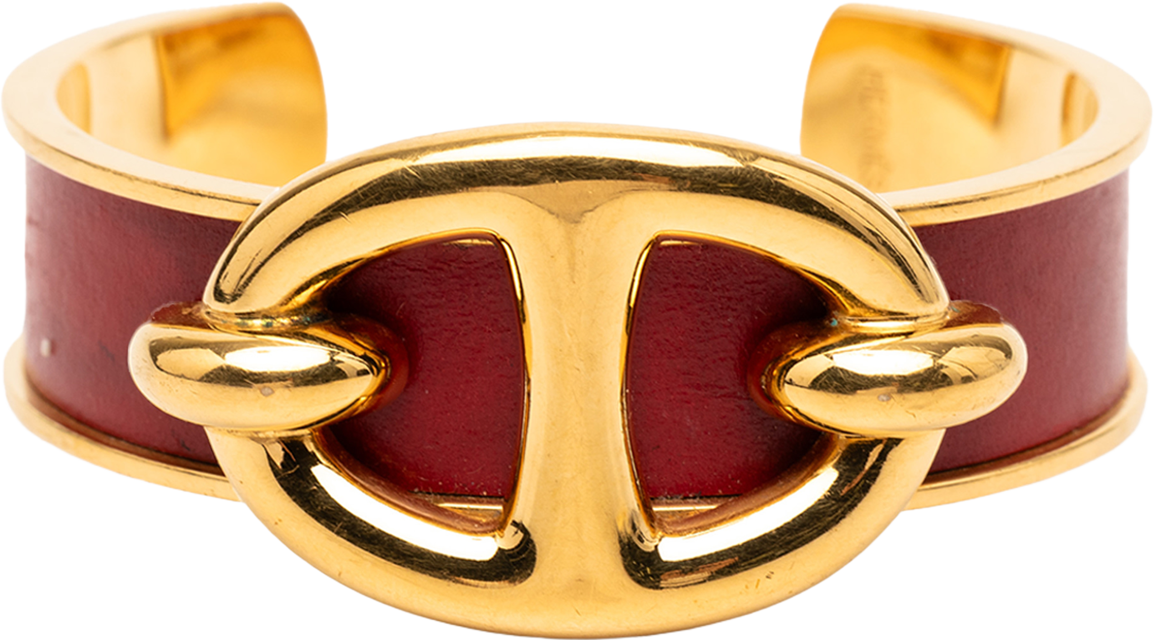 Hermès Gold Plated And Leather Chaine D Ancre Cuff Bracelet, från Luxclusif, i färgen gold. Klicka för att öppna bilden i stort format