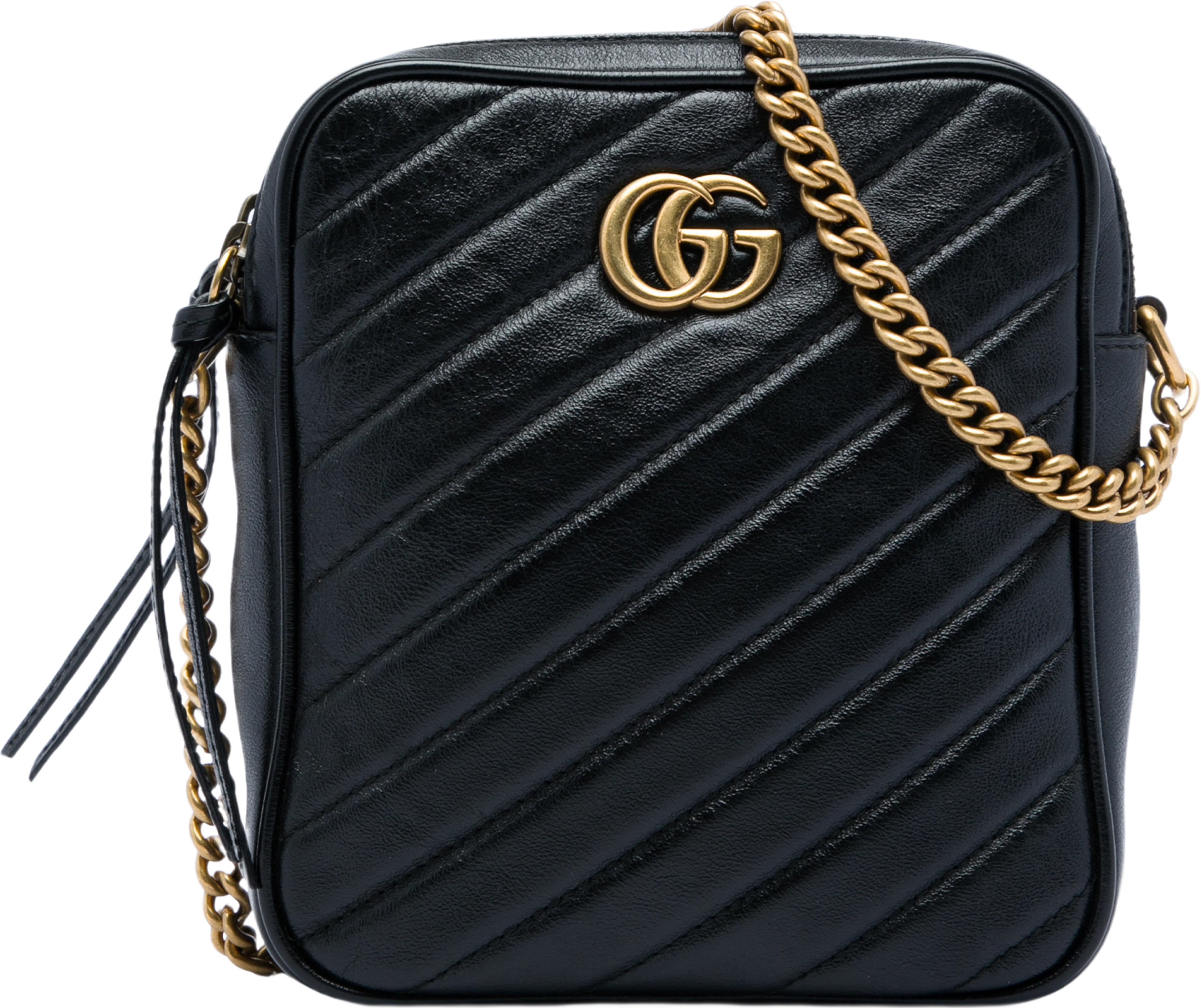 Gucci Gg Marmont Matelasse Leather Double Zip Crossbody, från Luxclusif, i färgen svart. Klicka för att öppna bilden i stort format
