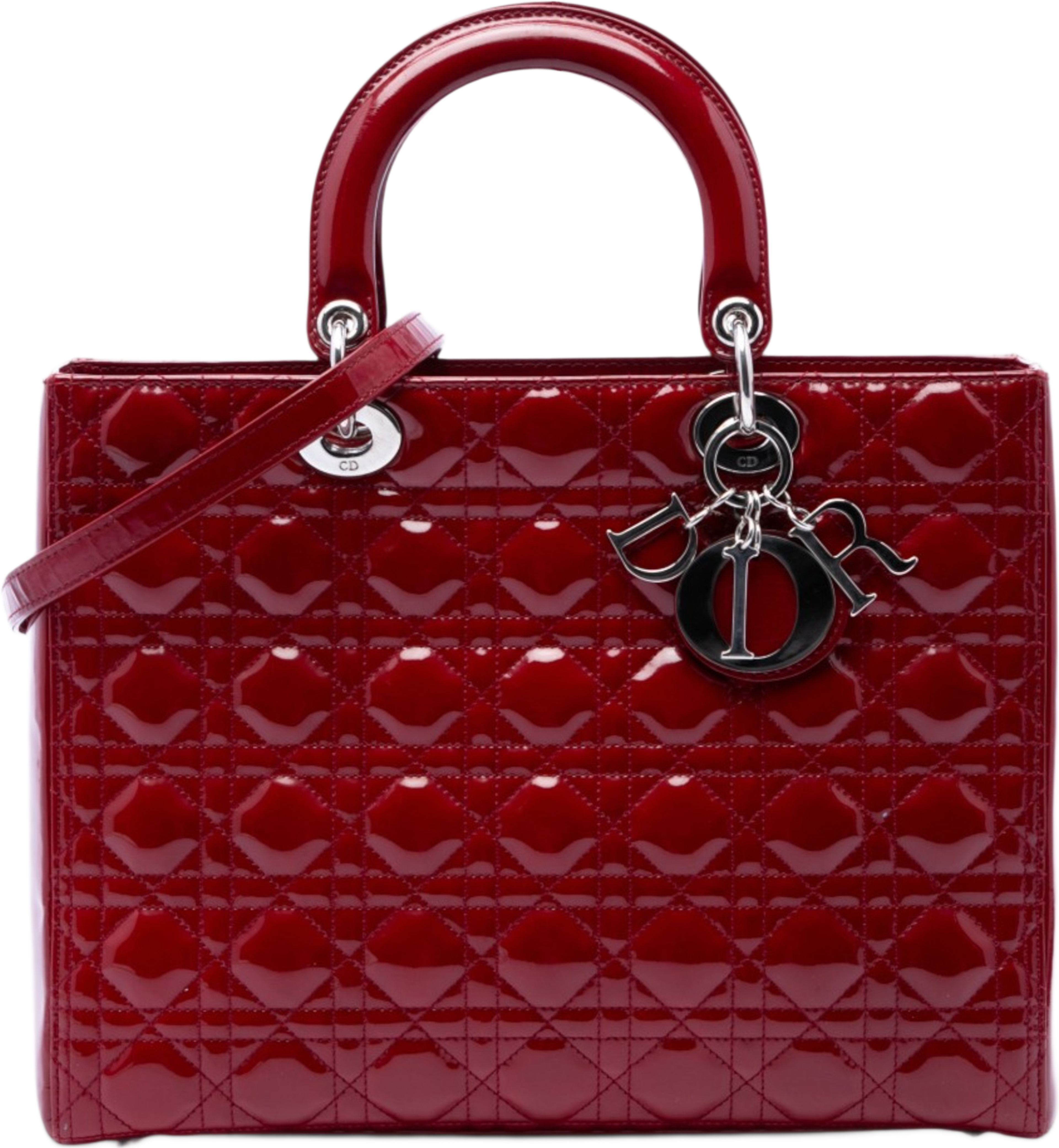 Dior Large Patent Cannage Lady Dior, från Luxclusif, i färgen röd. Klicka för att öppna bilden i stort format
