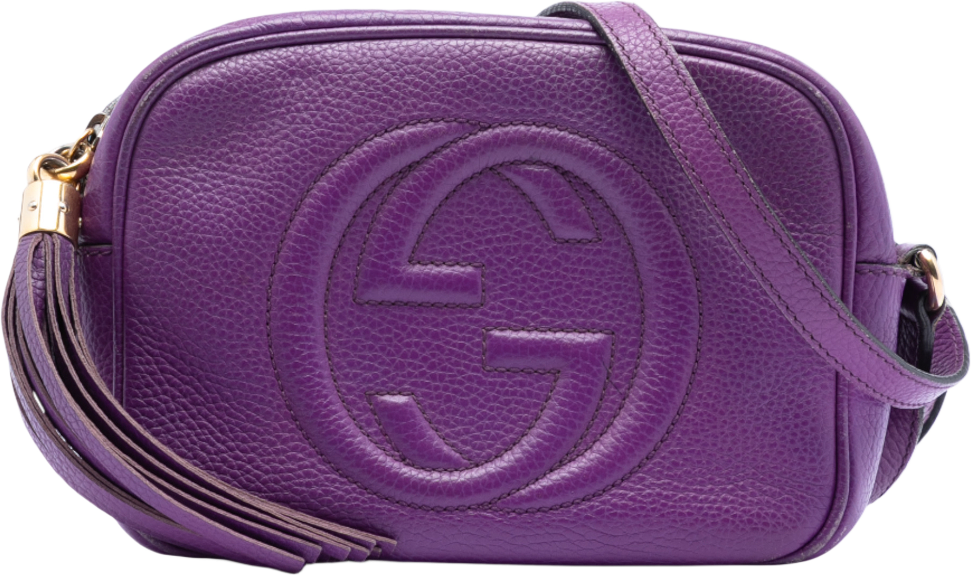 Gucci Leather Soho Disco Crossbody, från Luxclusif, i färgen dark purple. Klicka för att öppna bilden i stort format