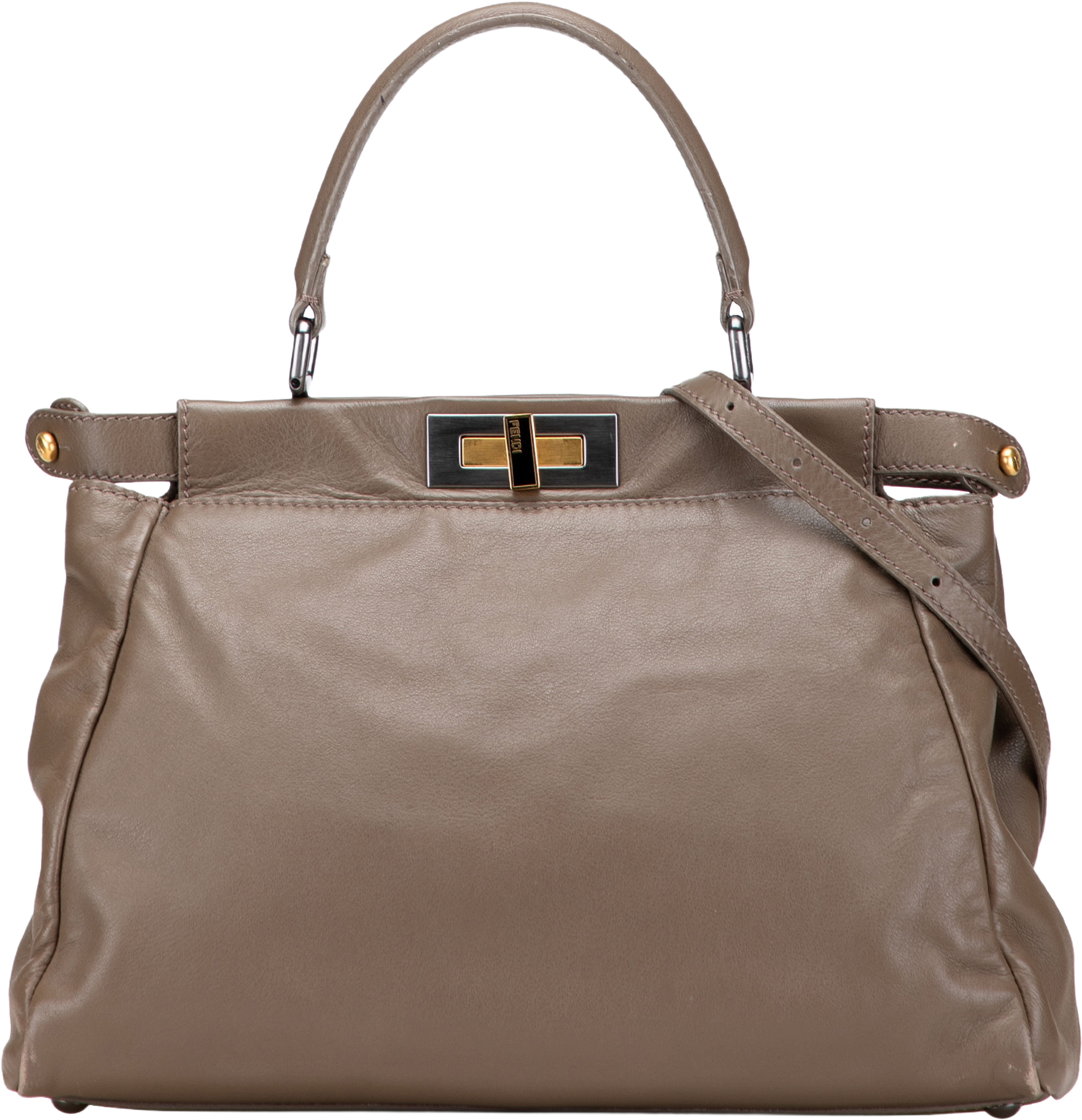 Fendi Medium Calfskin Peekaboo Iconic Satchel, från Luxclusif, i färgen taupe. Klicka för att öppna bilden i stort format