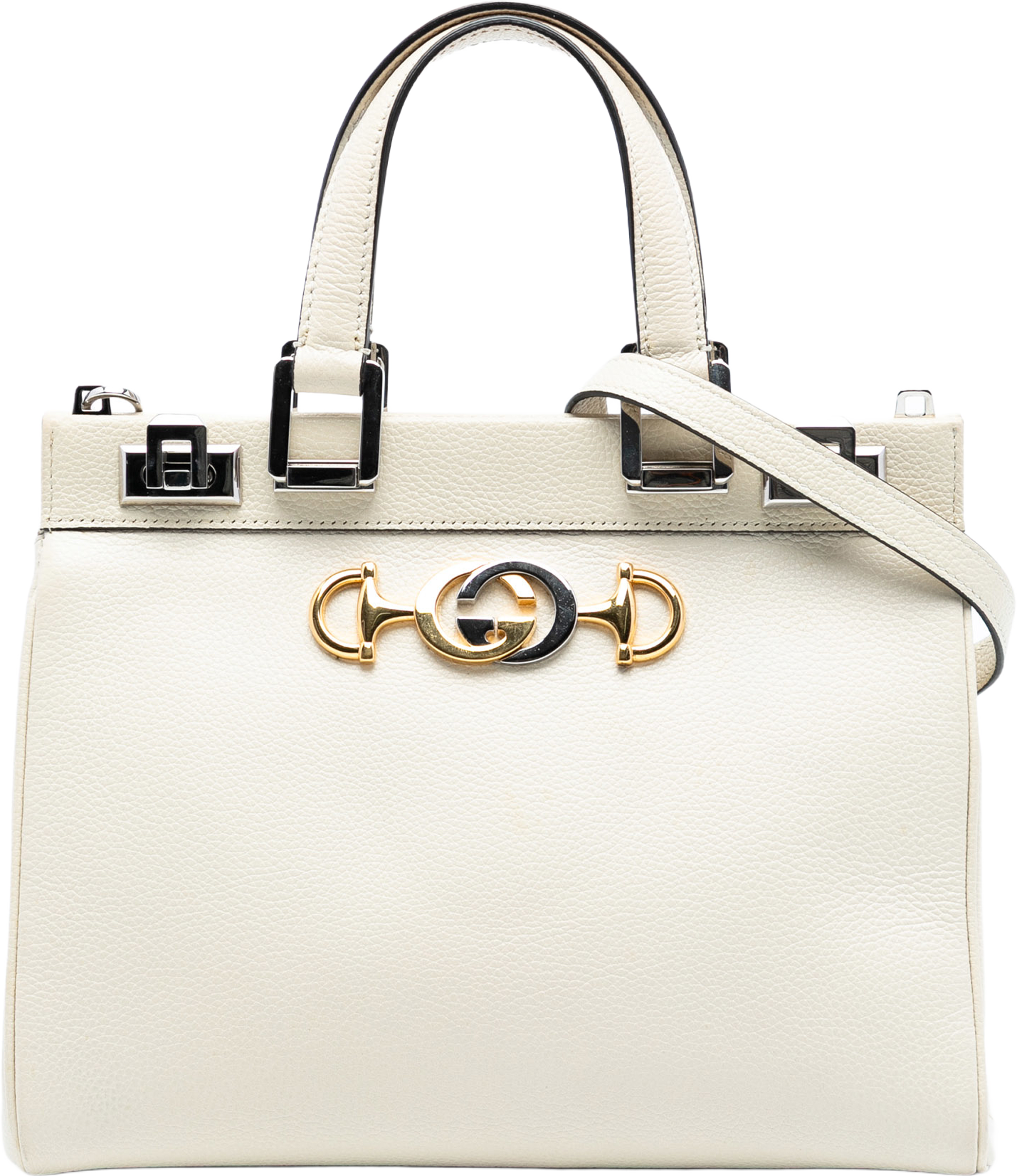 Gucci Small Grained Calfskin Zumi Top Handle Bag, från Luxclusif, i färgen ivory. Klicka för att öppna bilden i stort format