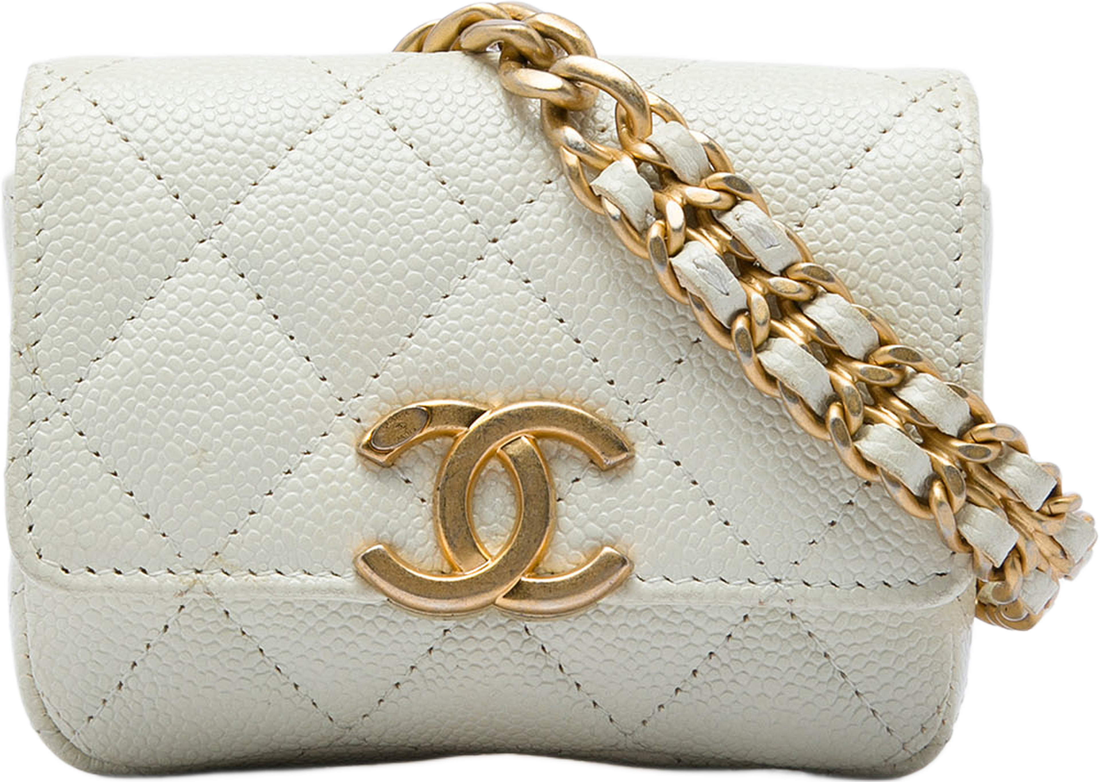 Chanel Quilted Caviar Melody Chain Belt Bag, från Luxclusif, i färgen vit. Klicka för att öppna bilden i stort format