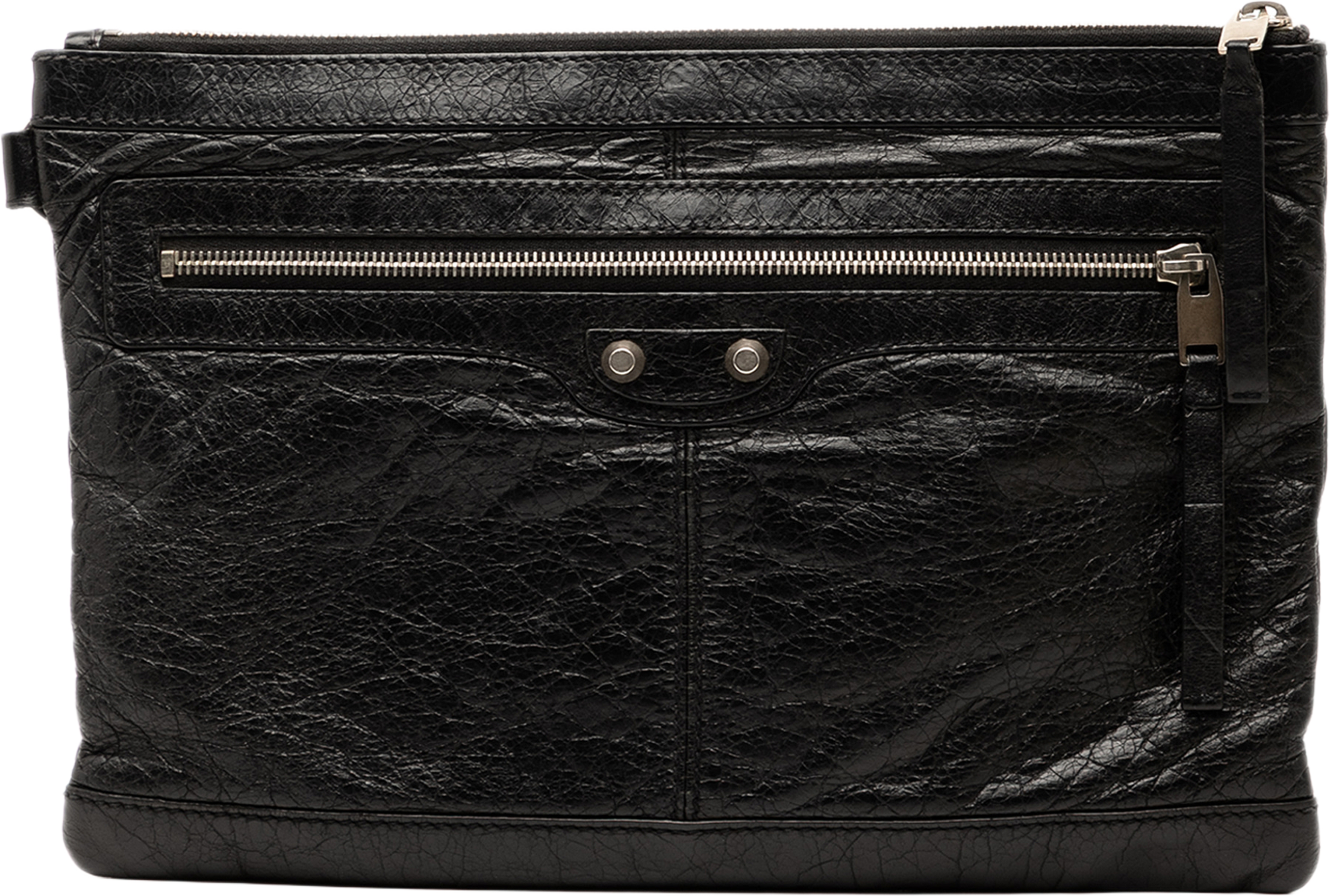 Balenciaga Lambskin Motocross Classic Clip M Clutch, från Luxclusif, i färgen black. Klicka för att öppna bilden i stort format