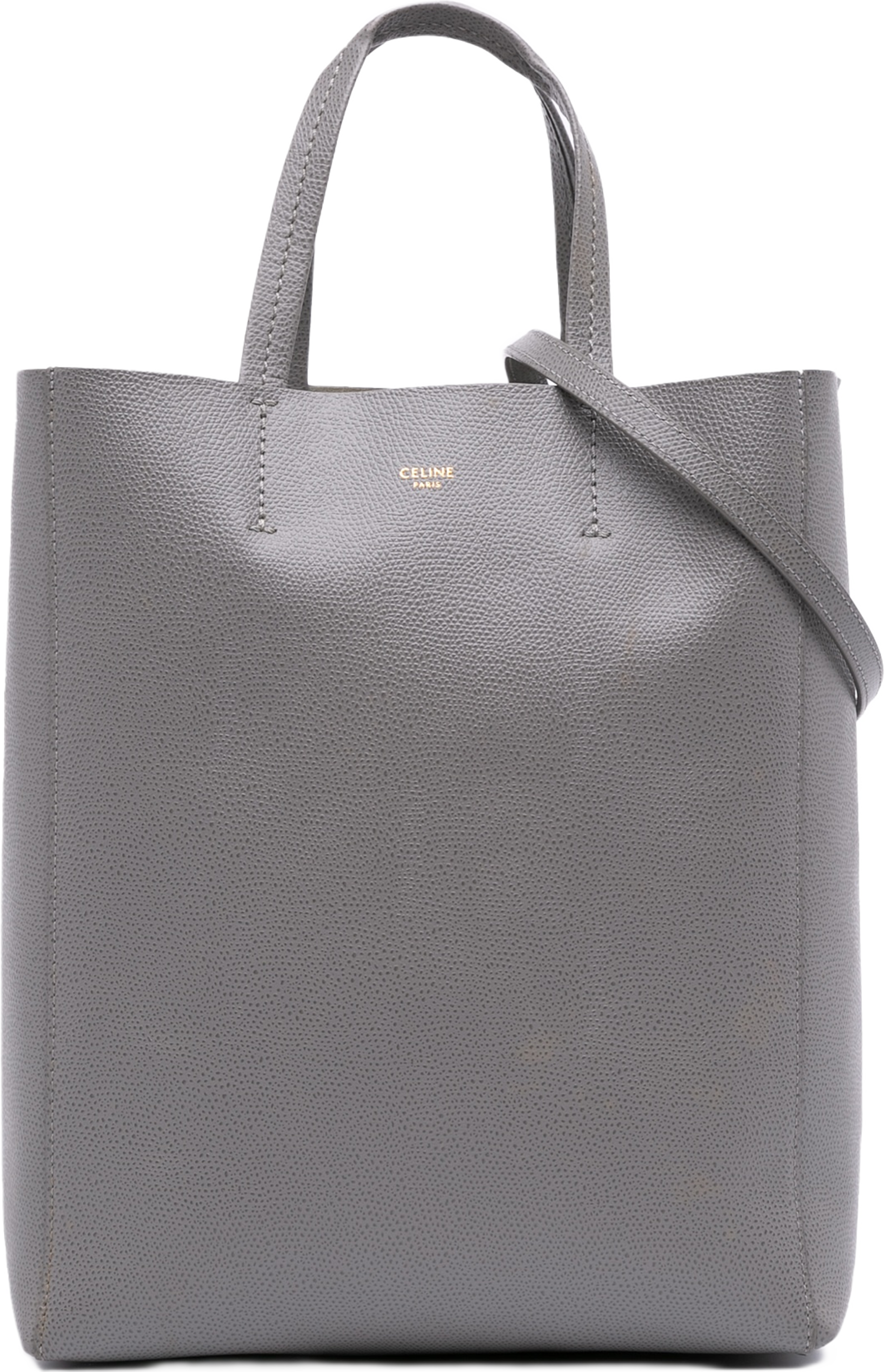 Celine Small Grained Calfskin Vertical Cabas Tote, från Luxclusif, i färgen gray.