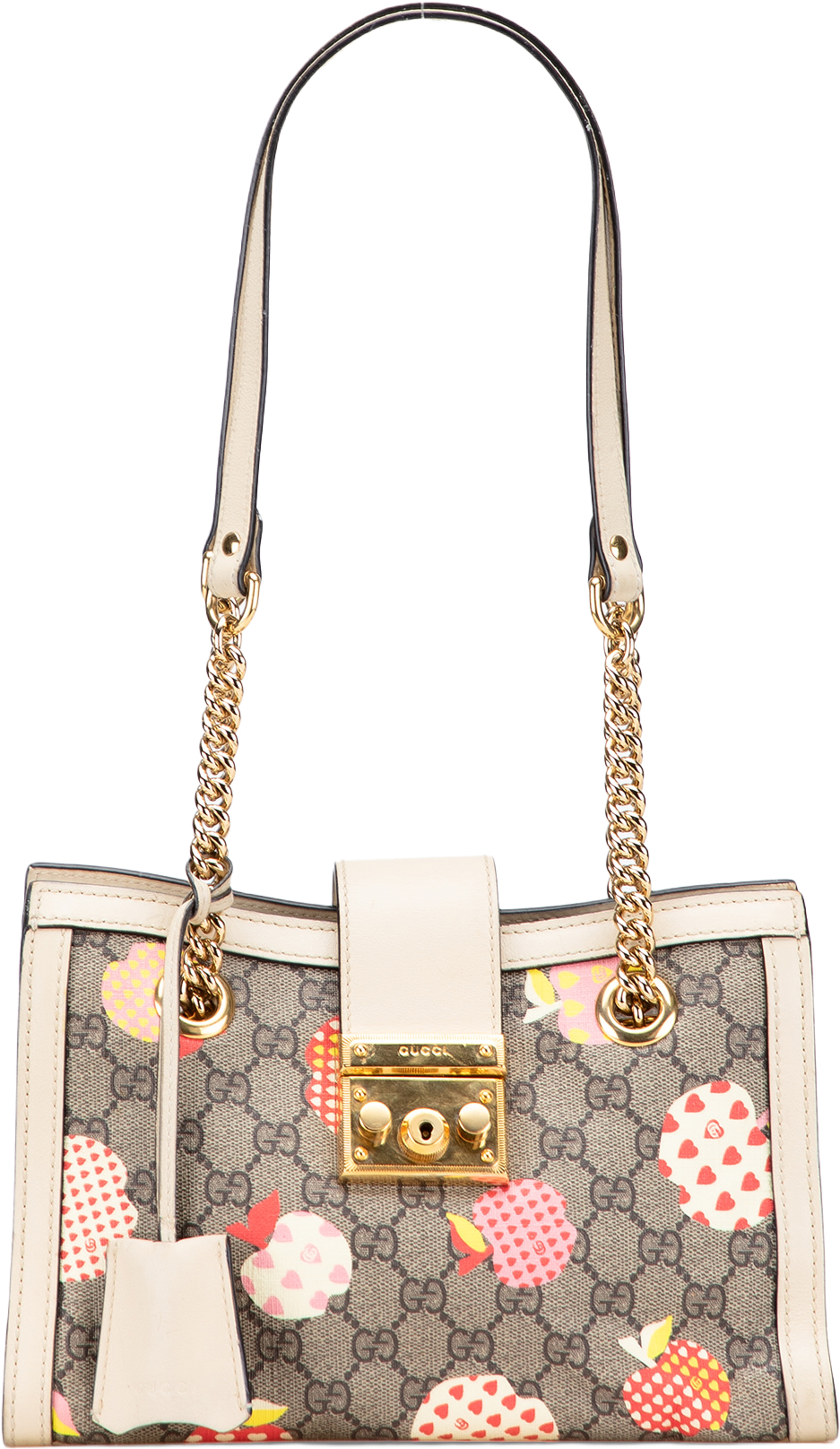 Gucci Small Gg Supreme Apple Heart Padlock Tote, från Luxclusif, i färgen beige. Klicka för att öppna bilden i stort format