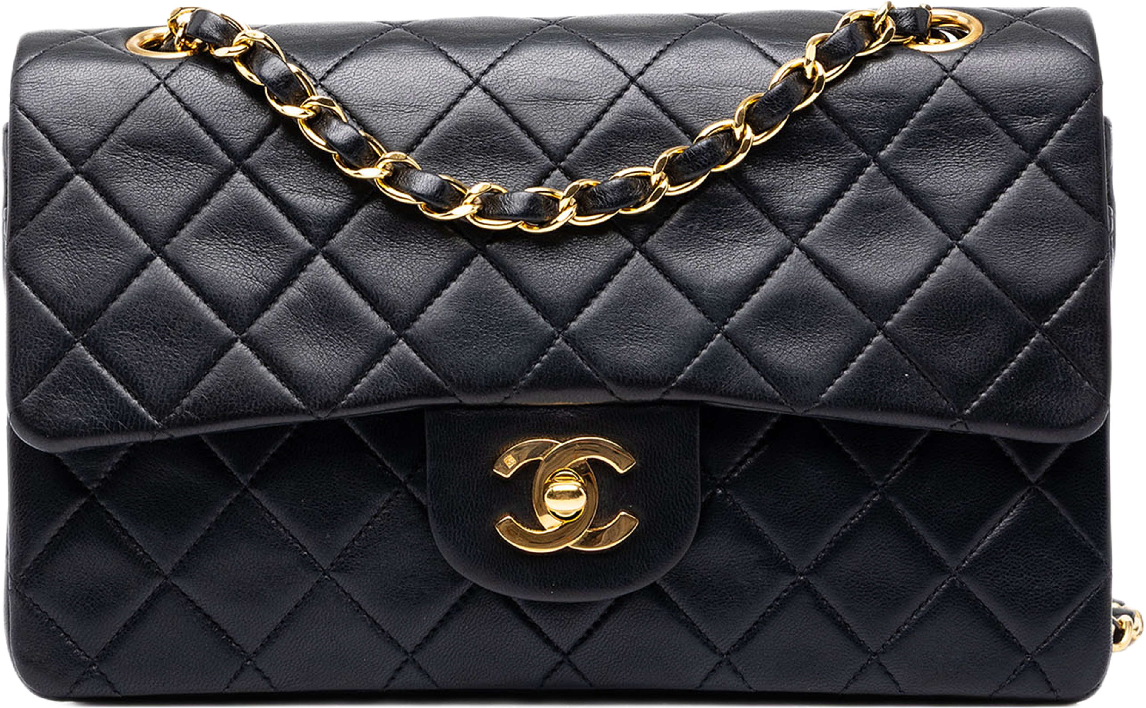 Chanel Small Classic Lambskin Double Flap, från Luxclusif, i färgen svart. Klicka för att öppna bilden i stort format