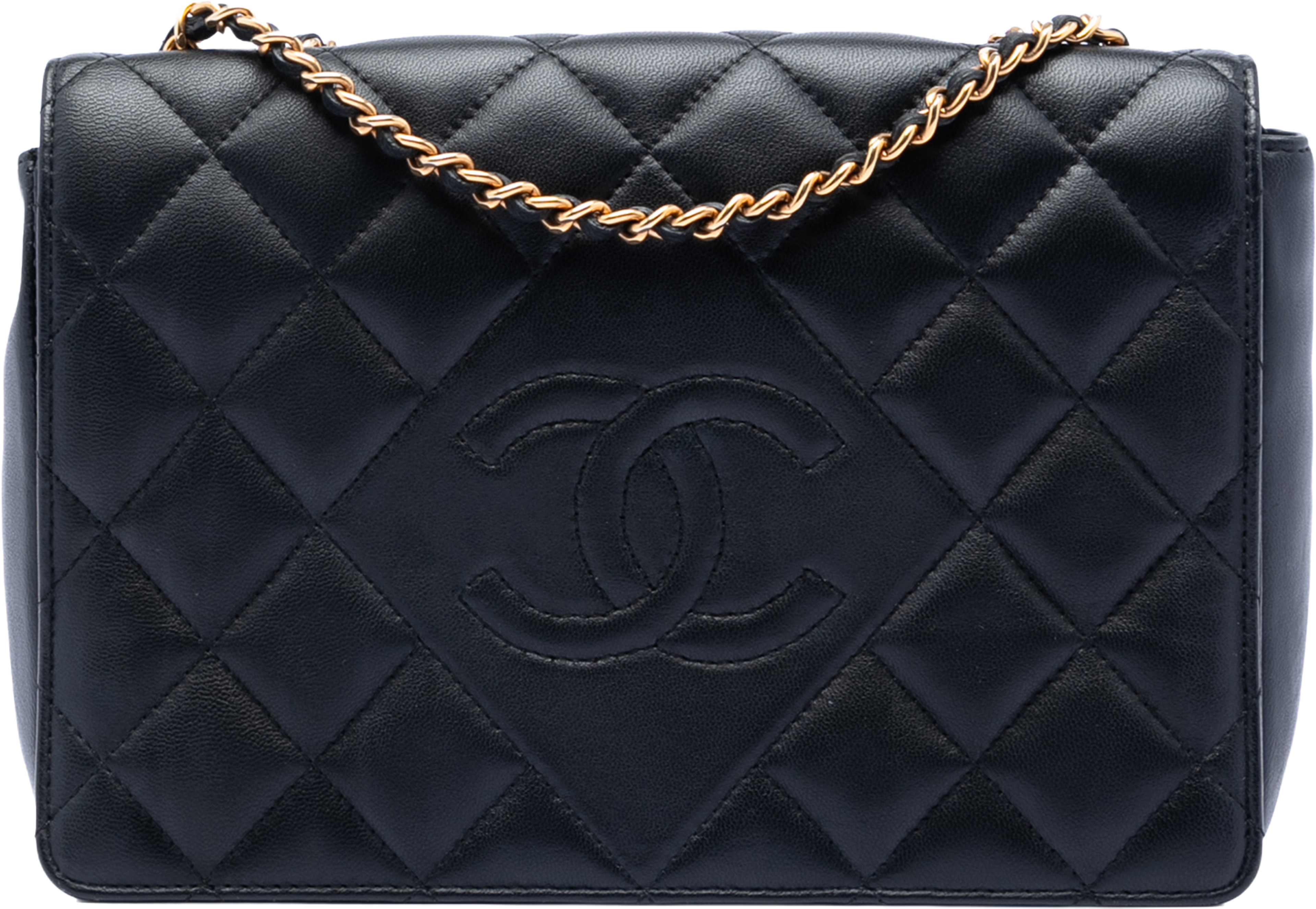 Chanel Medium Quilted Lambskin Diamond Cc Flap, från Luxclusif, i färgen black. Klicka för att öppna bilden i stort format