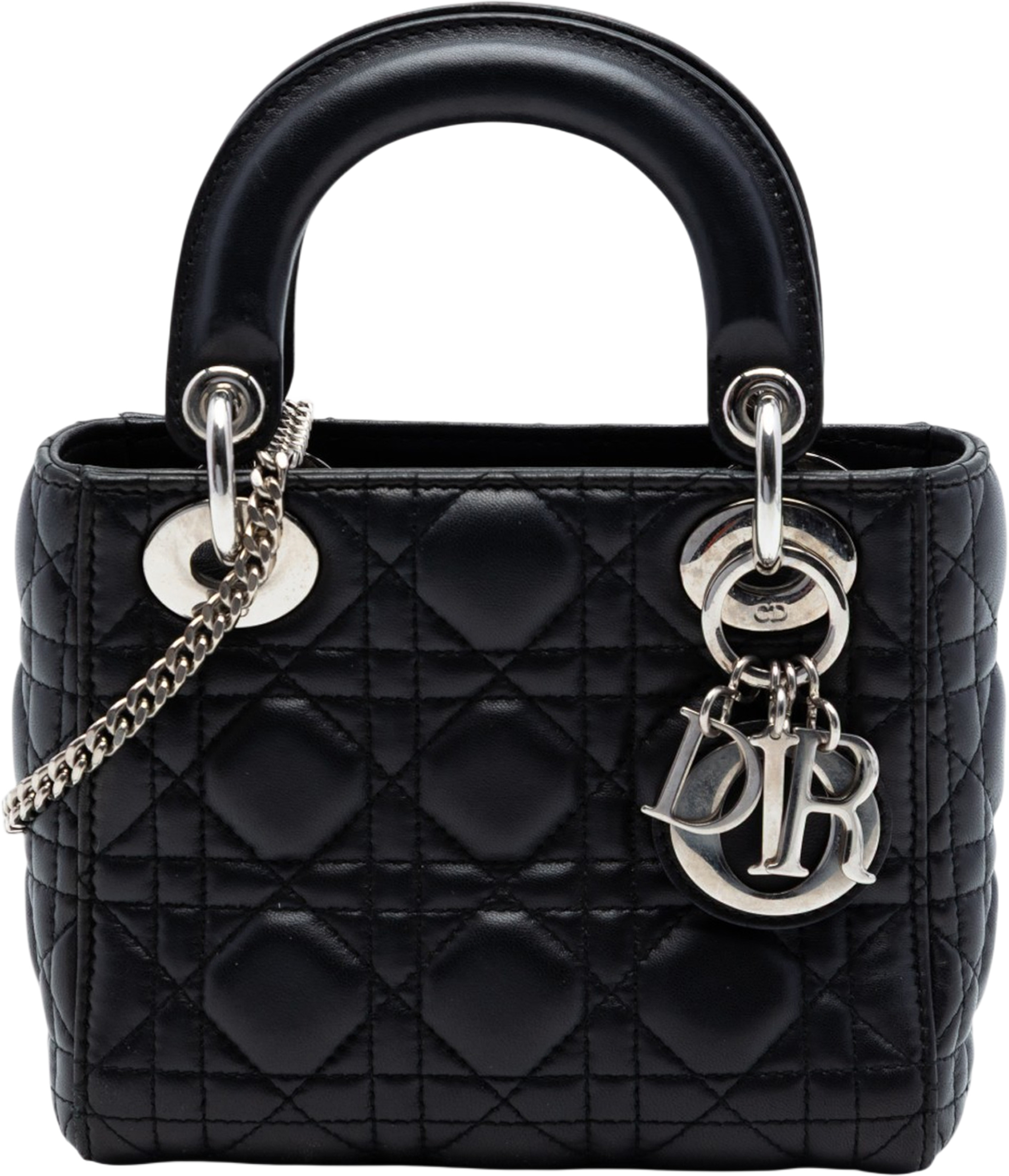 Dior Mini Lambskin Cannage Lady Dior, från Luxclusif, i färgen black. Klicka för att öppna bilden i stort format