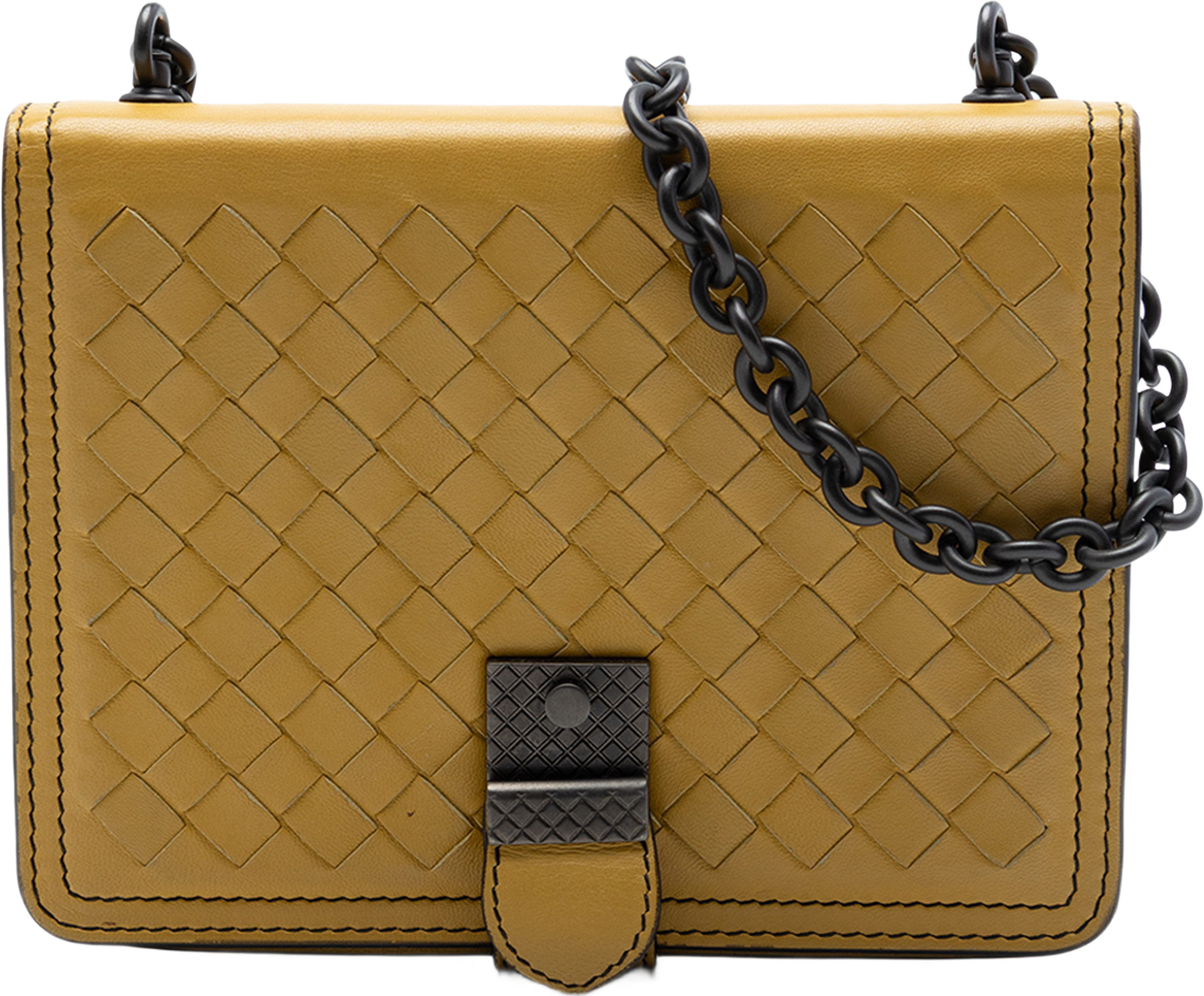 Bottega Veneta Small Nappa Intrecciato Runway Shoulder Bag, från Luxclusif, i färgen gul. Klicka för att öppna bilden i stort format