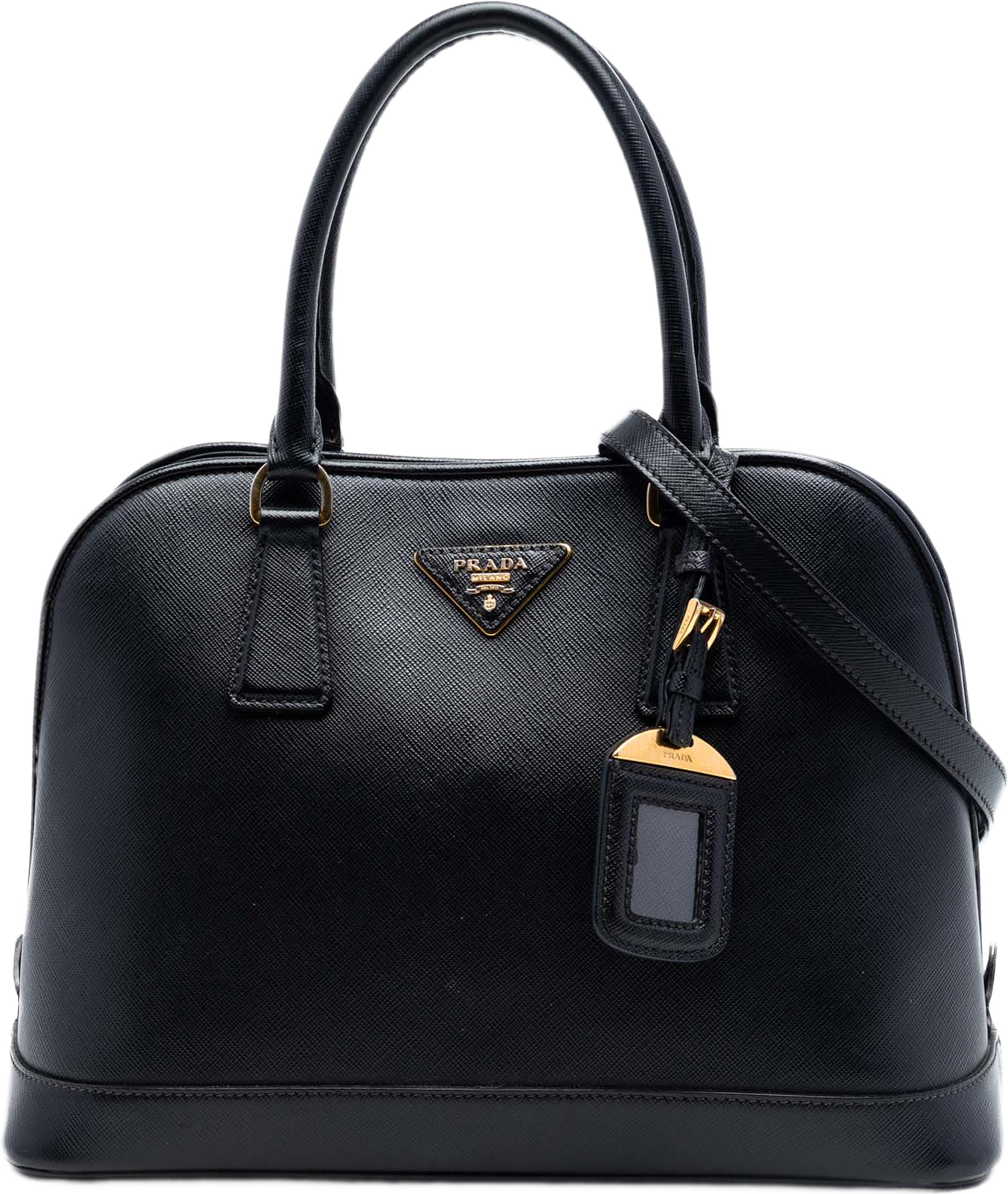 Prada Medium Saffiano Lux Open Promenade Satchel, från Luxclusif, i färgen black. Klicka för att öppna bilden i stort format