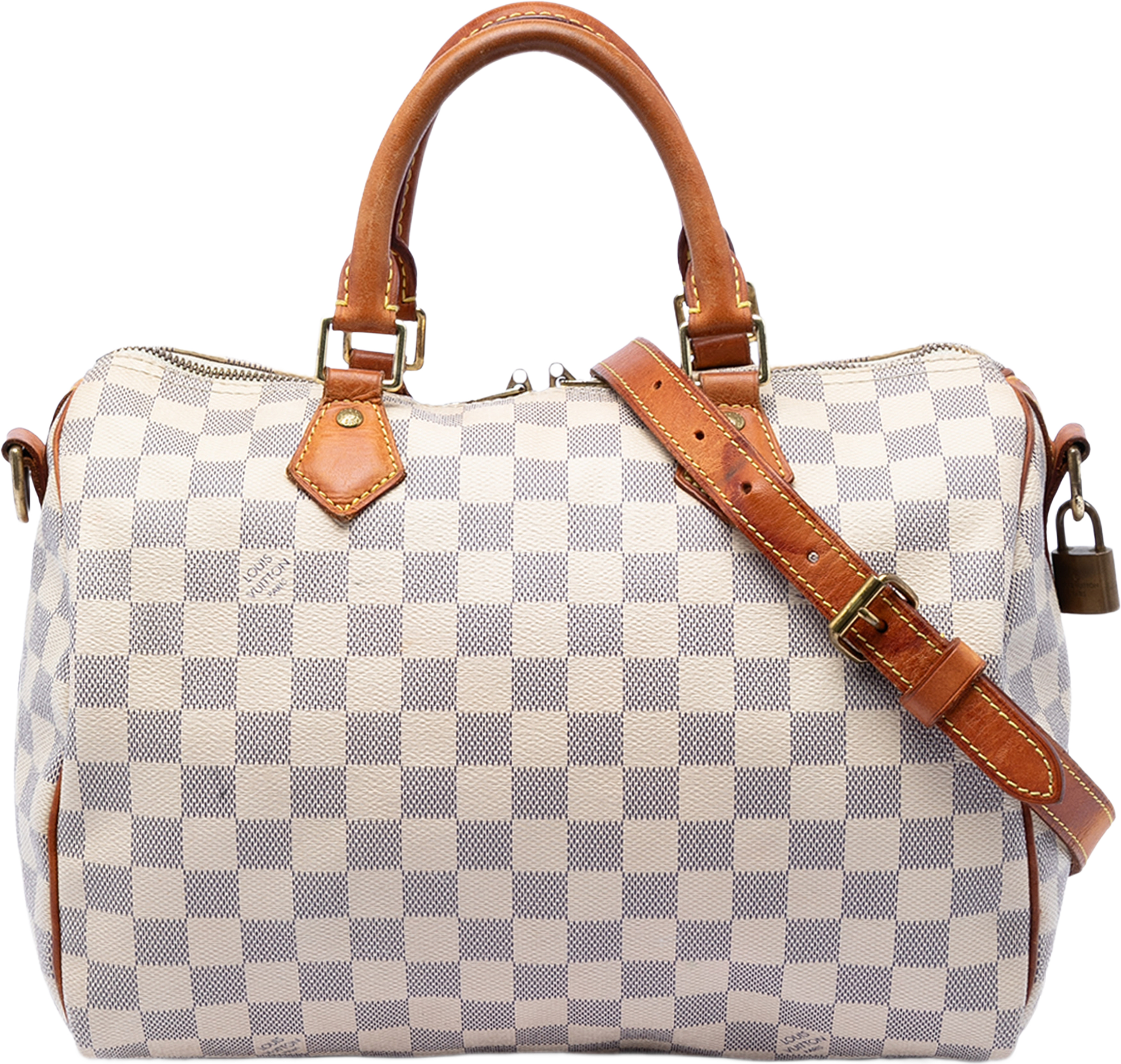 Louis Vuitton Damier Azur Speedy Bandouliere 30, från Luxclusif, i färgen white. Klicka för att öppna bilden i stort format
