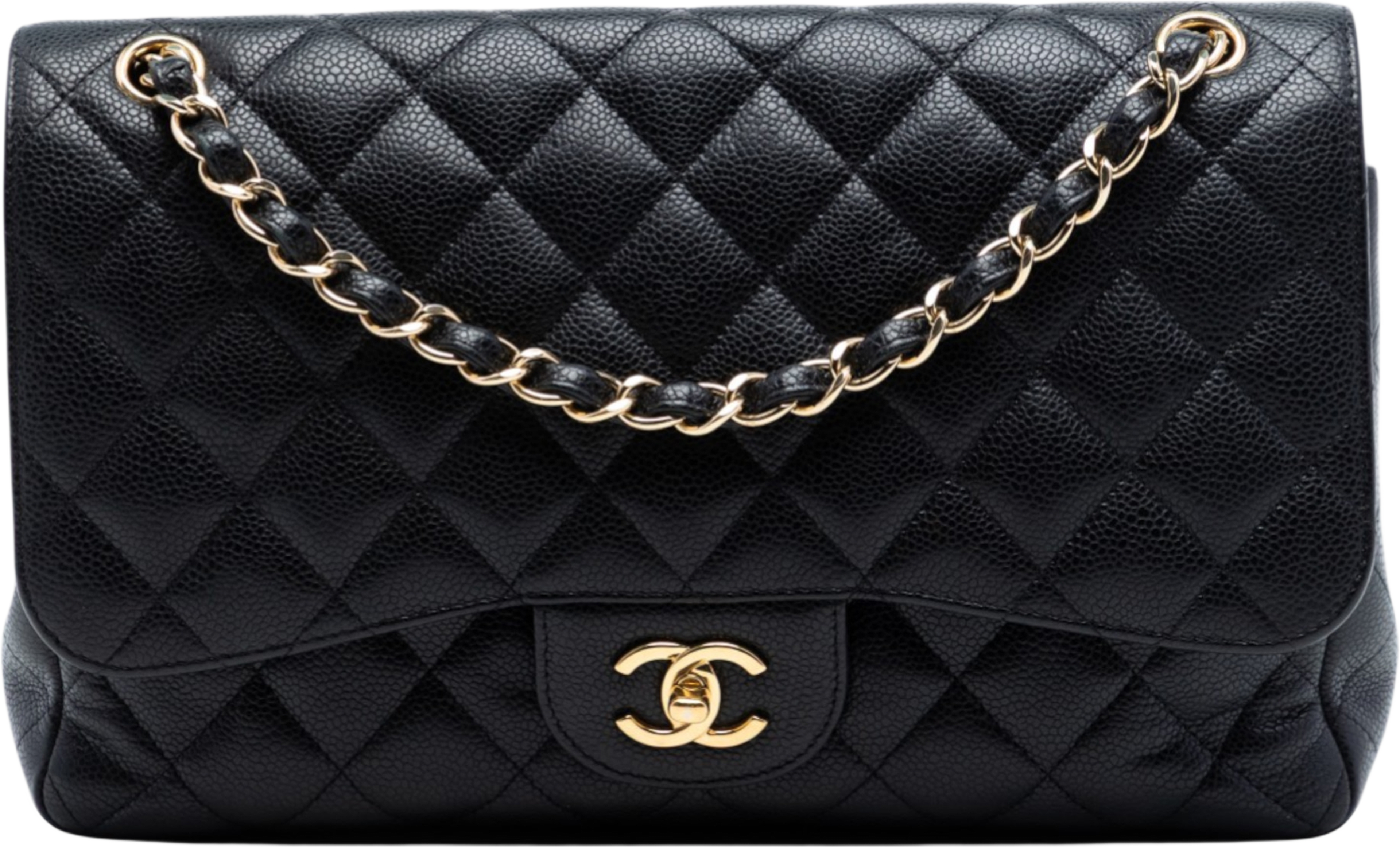Chanel Jumbo Classic Caviar Double Flap, från Luxclusif, i färgen black. Klicka för att öppna bilden i stort format