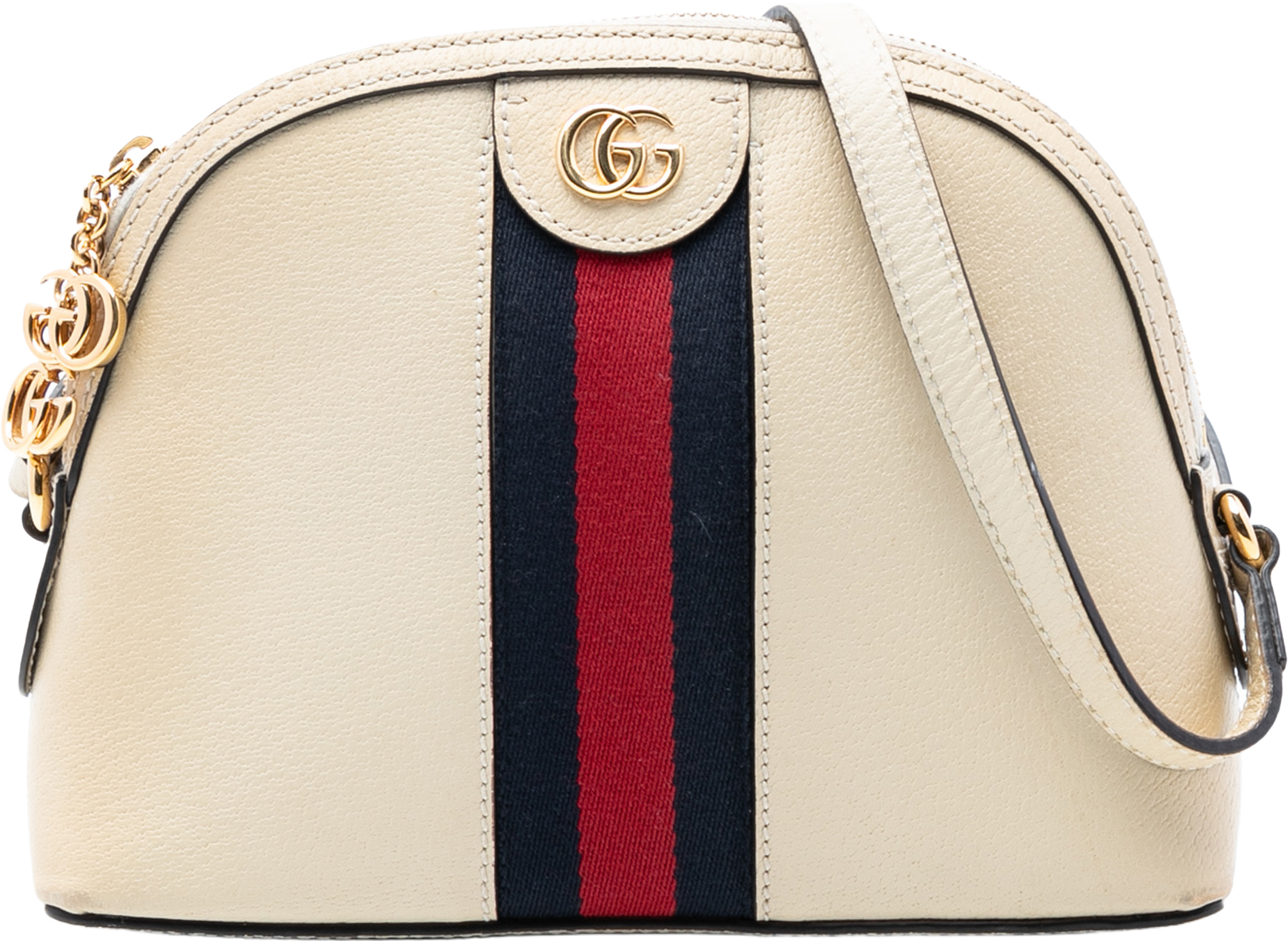 Gucci Small Calfskin Ophidia Dome Crossbody, från Luxclusif, i färgen white. Klicka för att öppna bilden i stort format