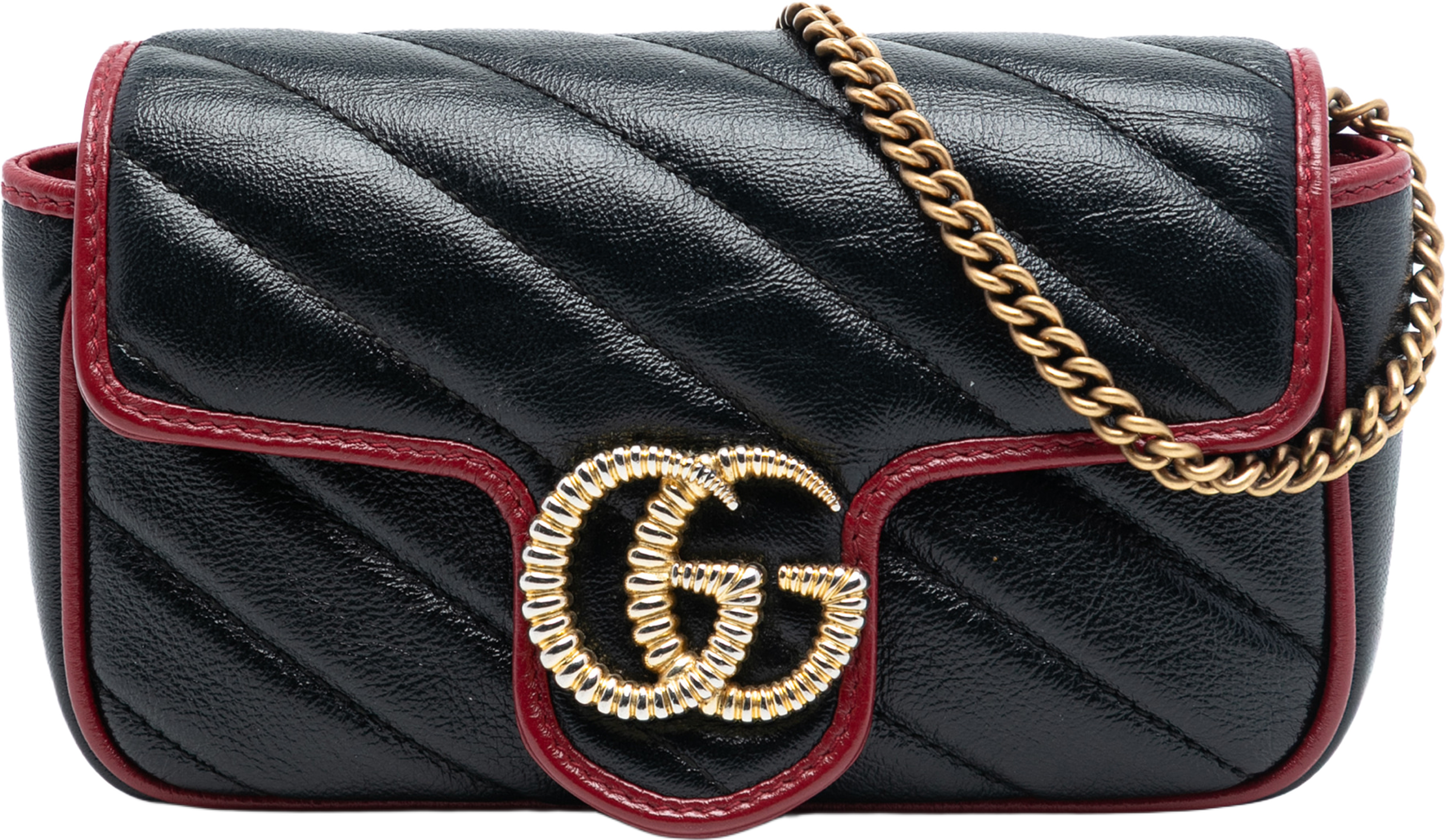 Gucci Super Mini Gg Marmont Matelasse Leather Torchon Flap Crossbody, från Luxclusif, i färgen black. Klicka för att öppna bilden i stort format