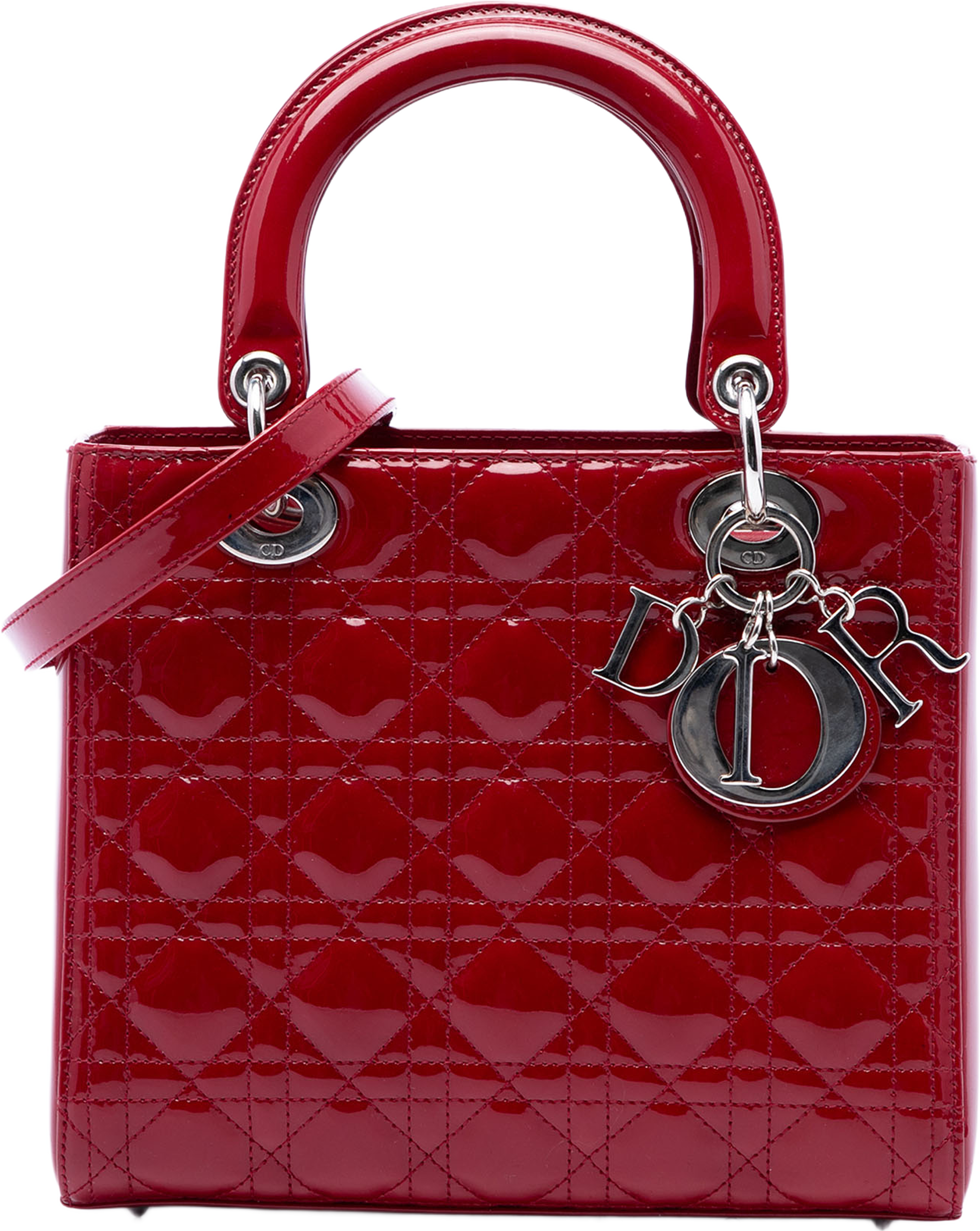Dior Medium Patent Cannage Lady Dior, från Luxclusif, i färgen röd. Klicka för att öppna bilden i stort format