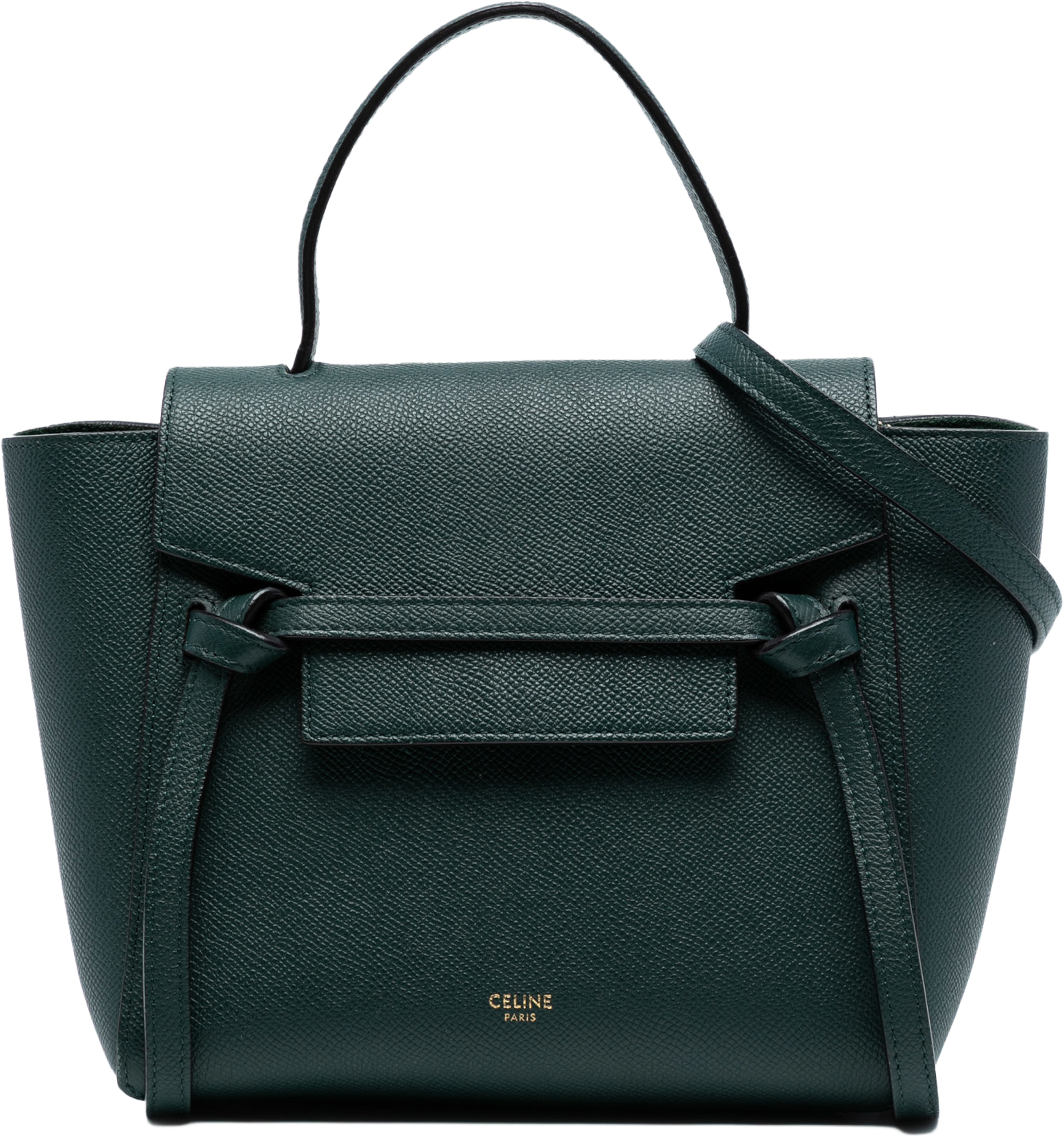 Celine Nano Grained Calfskin Belt Bag, från Luxclusif, i färgen dark green. Klicka för att öppna bilden i stort format