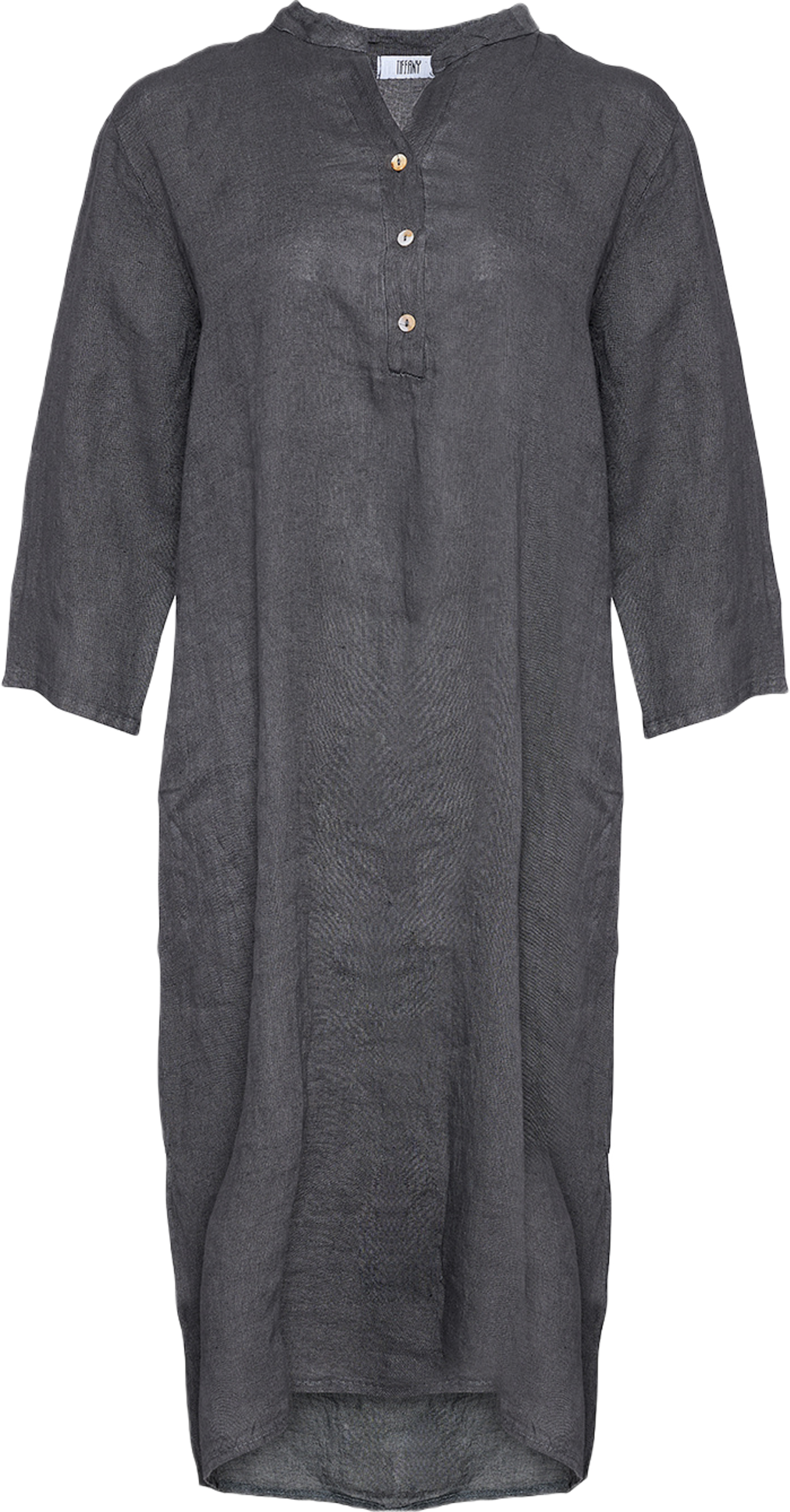 18970p,  Long Shirt Dress With Pocket, Linen - Dark Grey