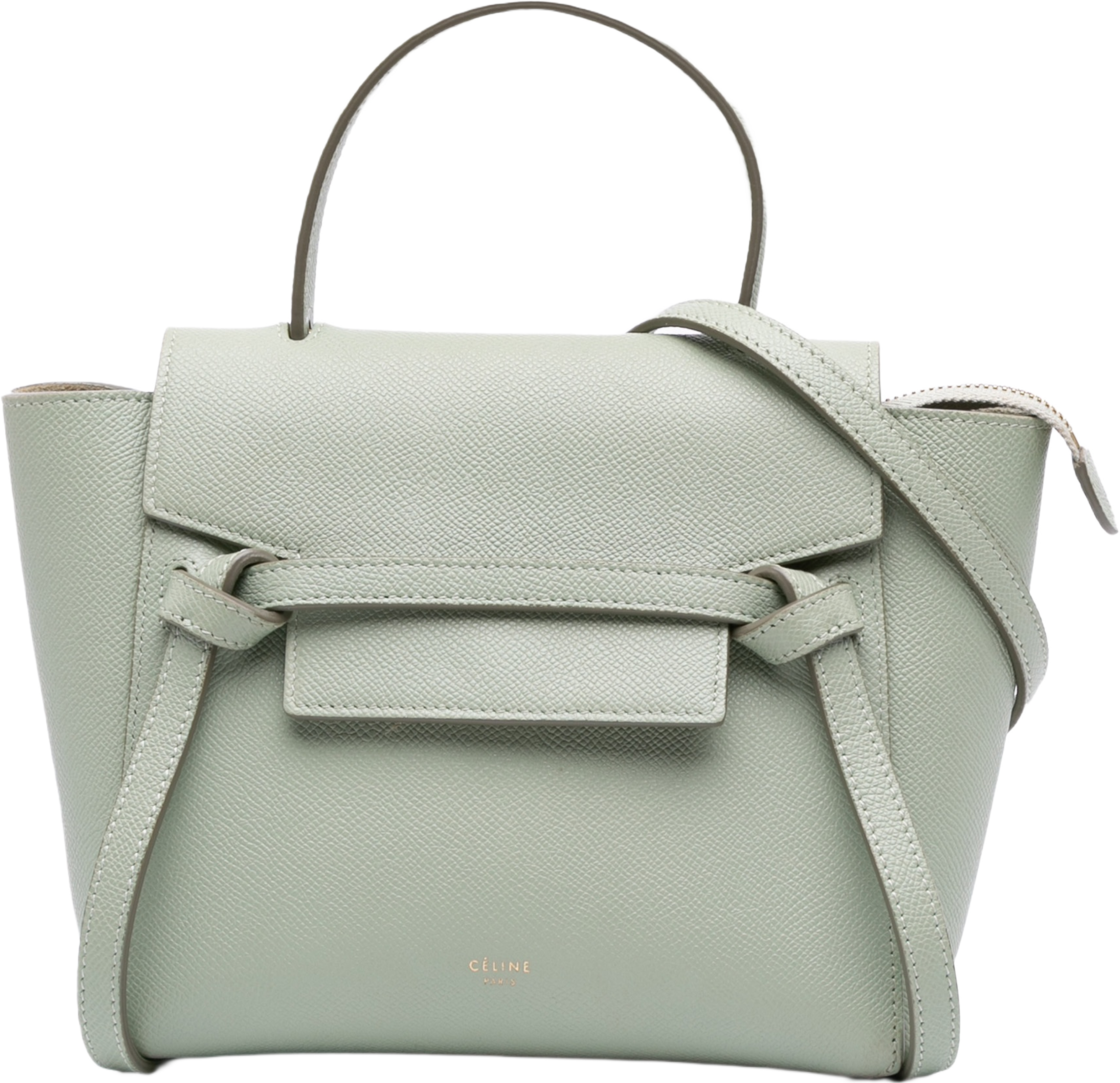 Celine Nano Grained Calfskin Belt Bag, från Luxclusif, i färgen mint. Klicka för att öppna bilden i stort format