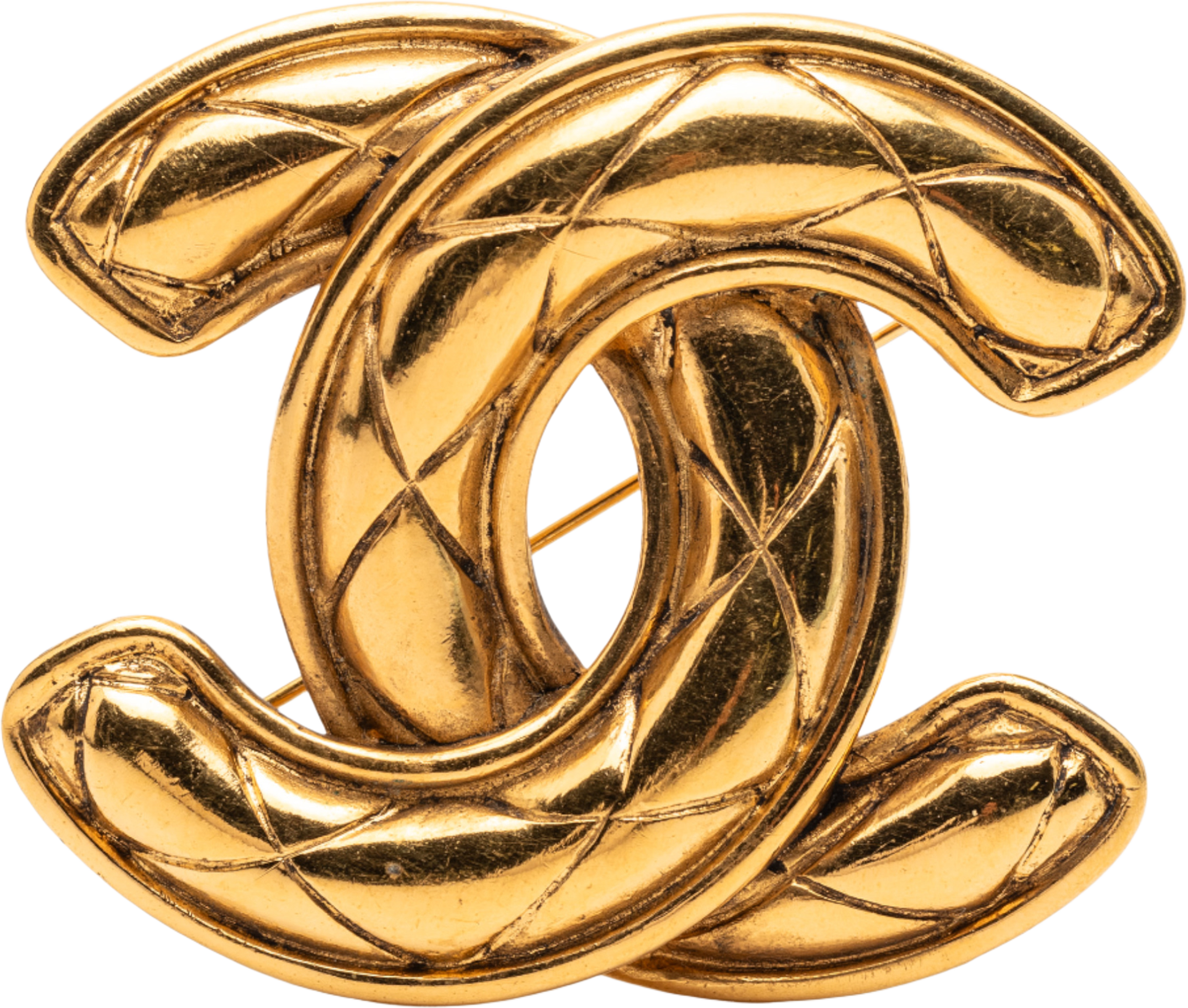 Chanel Gold Plated Cc Quilted Brooch, från Luxclusif, i färgen gold. Klicka för att öppna bilden i stort format