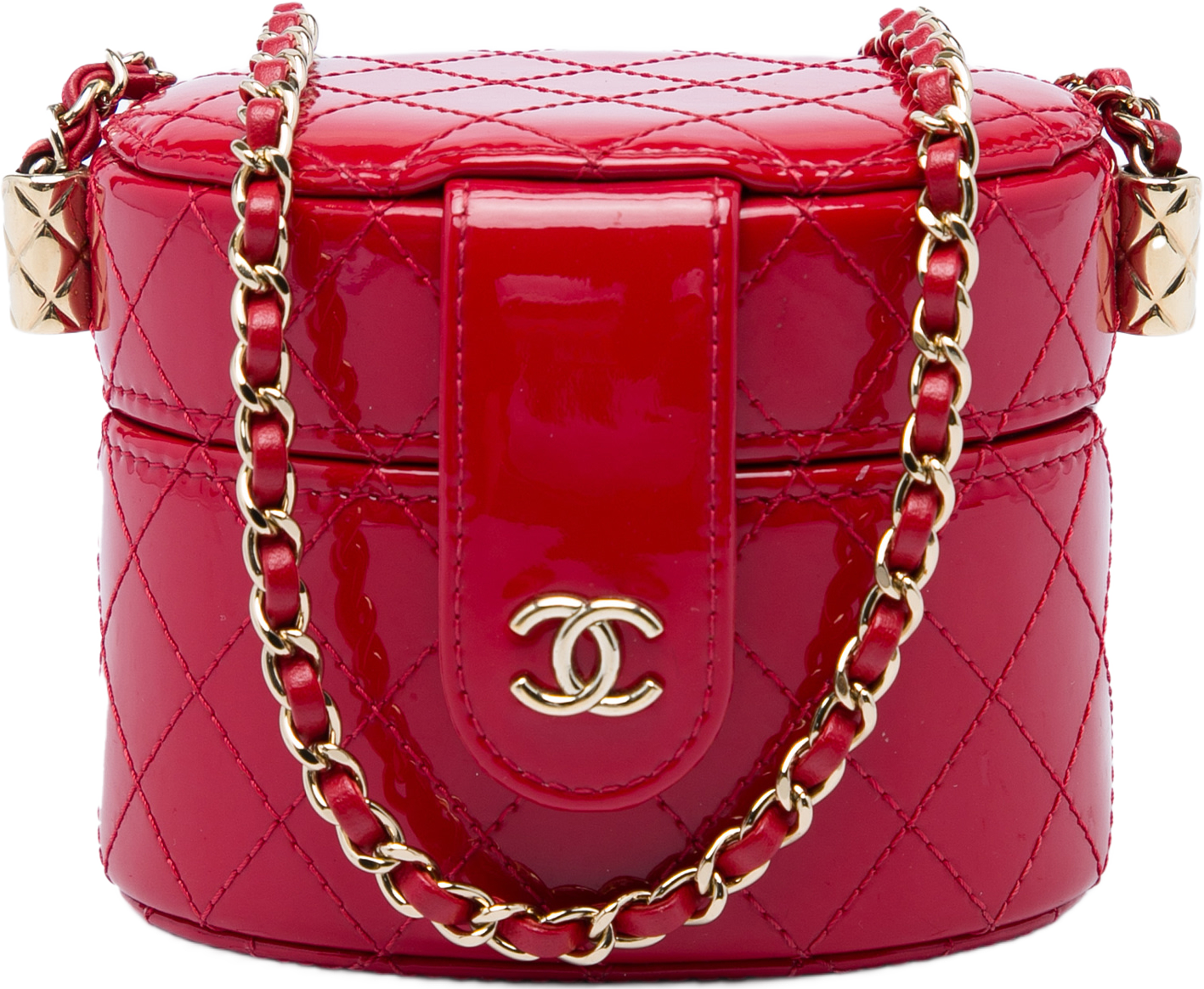 Chanel Mini Quilted Patent Cc Allure Vanity Case, från Luxclusif, i färgen röd. Klicka för att öppna bilden i stort format