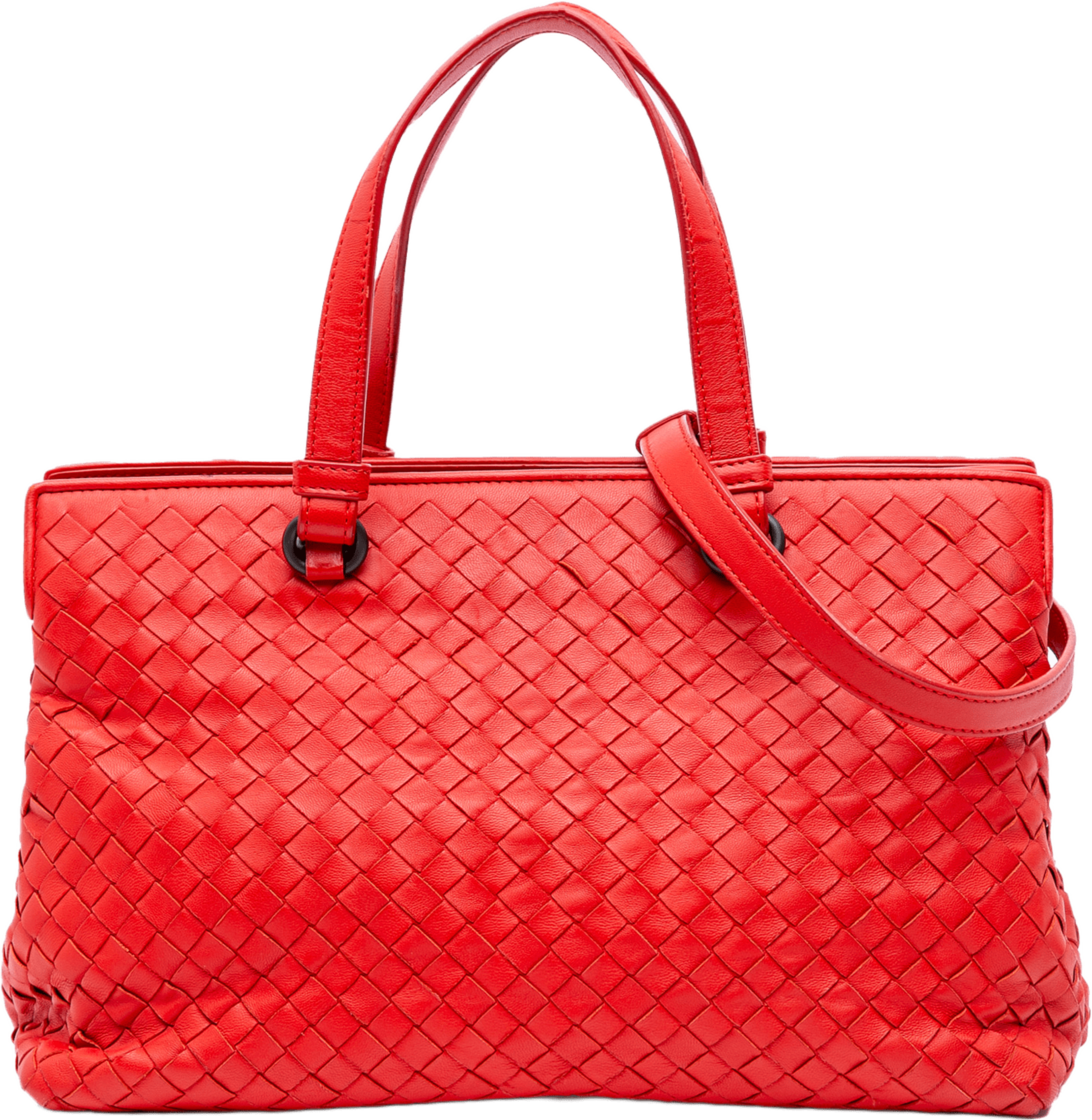 Bottega Veneta Nappa Intrecciato Satchel, från Luxclusif, i färgen red. Klicka för att öppna bilden i stort format