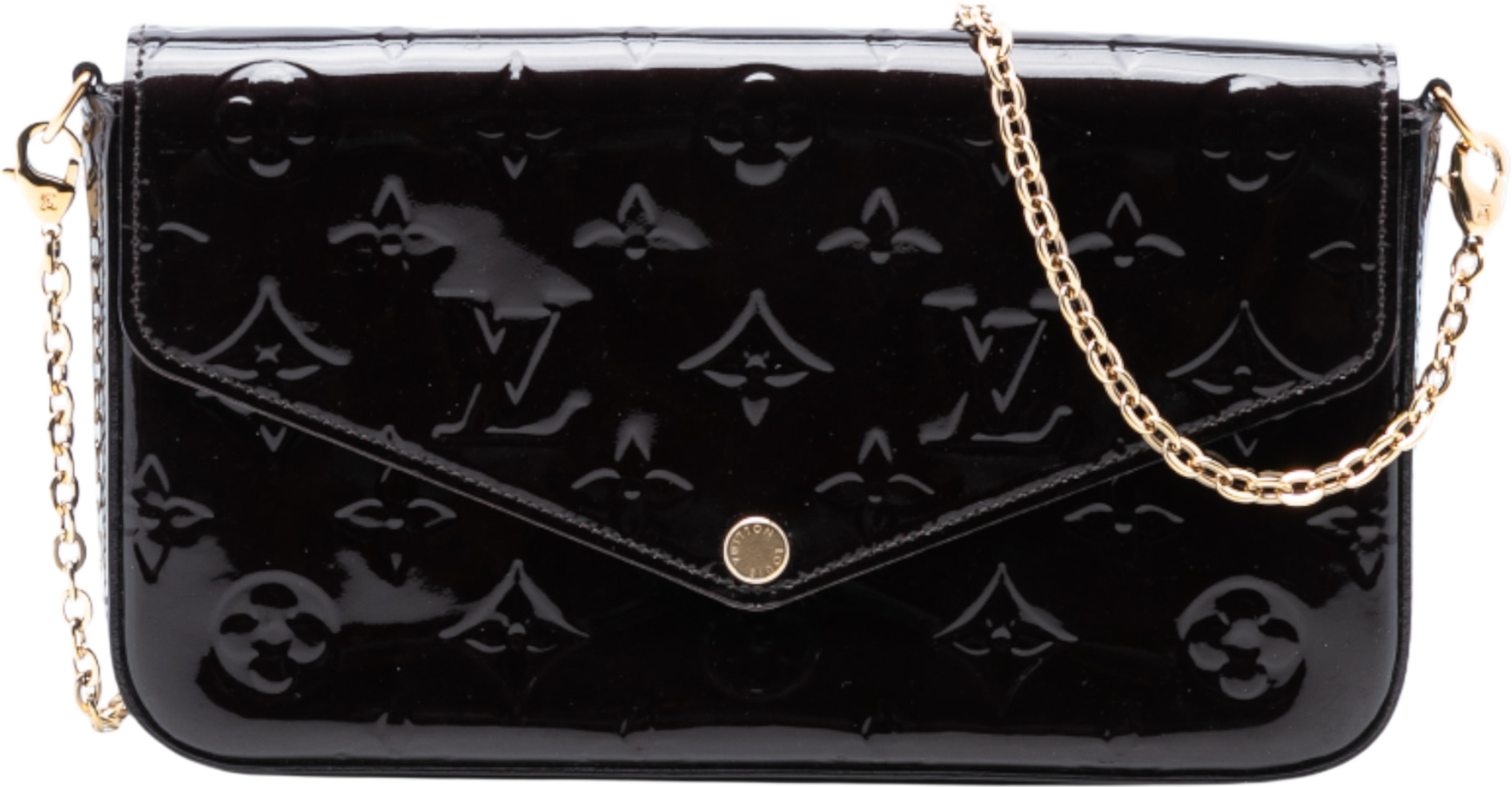 Louis Vuitton Monogram Vernis Pochette Felicie, från Luxclusif, i färgen purple. Klicka för att öppna bilden i stort format