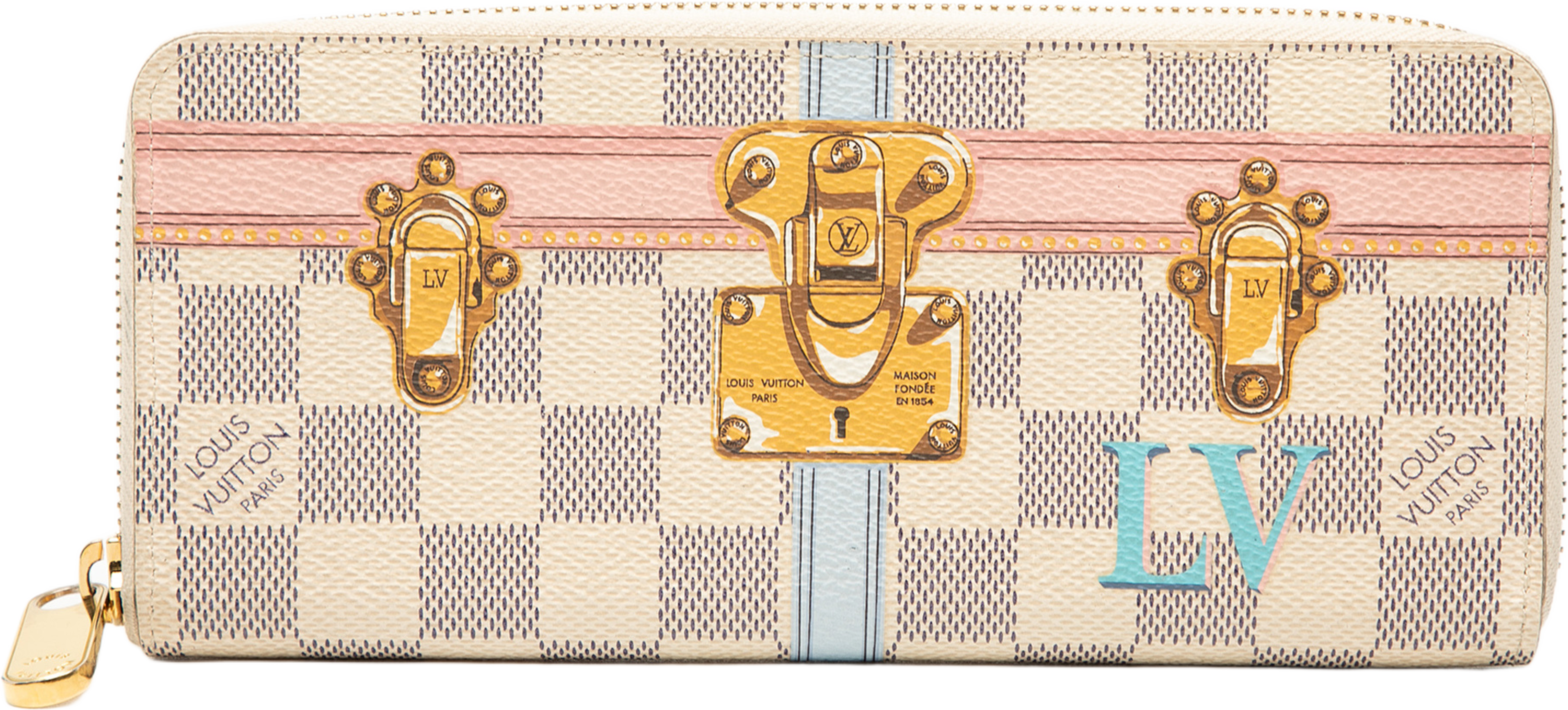 Louis Vuitton Damier Azur Summer Trunks Zippy Long Wallet, från Luxclusif, i färgen white. Klicka för att öppna bilden i stort format