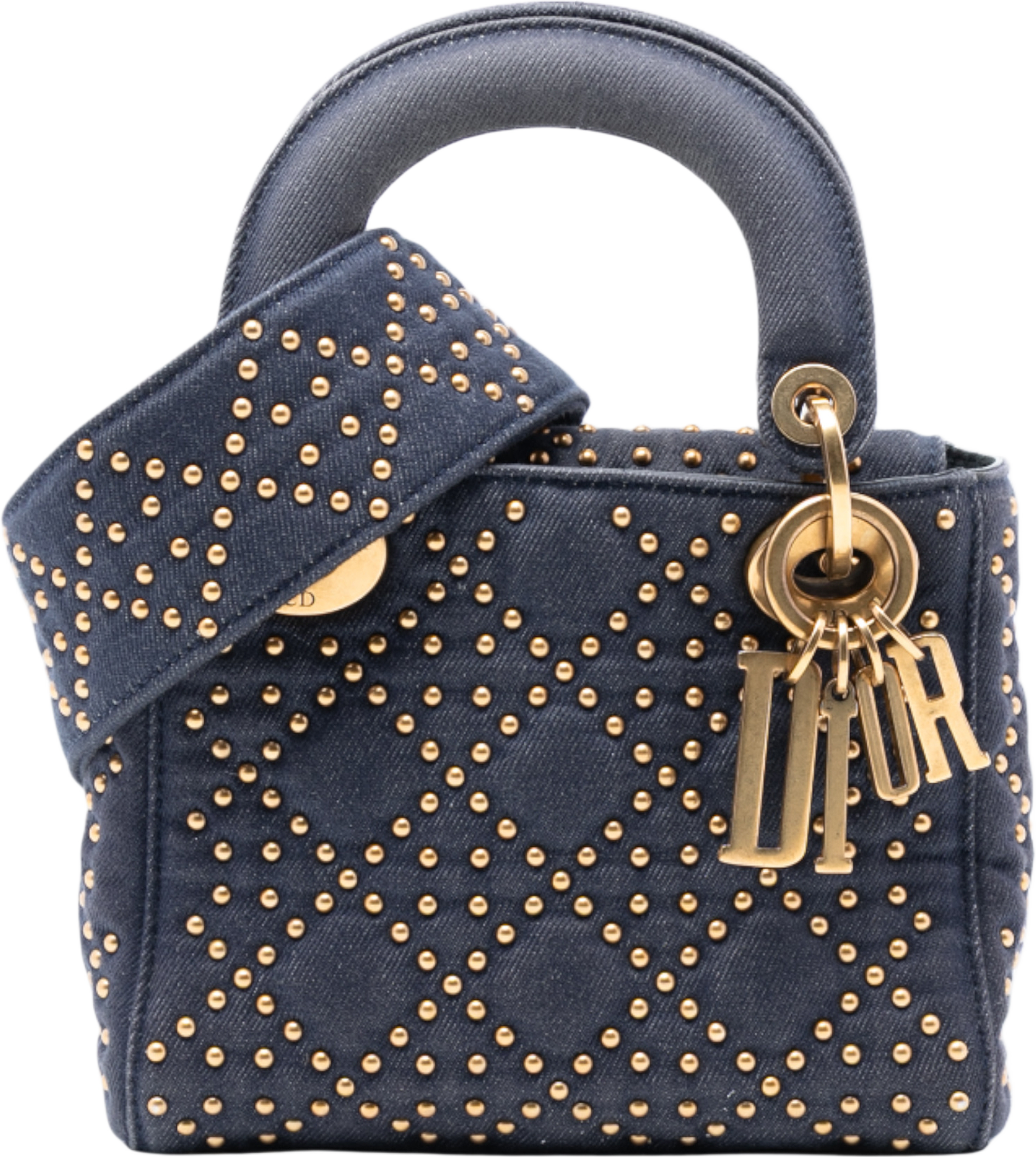 Dior Mini Denim Cannage Studded Supple Lady Dior, från Luxclusif, i färgen navy. Klicka för att öppna bilden i stort format