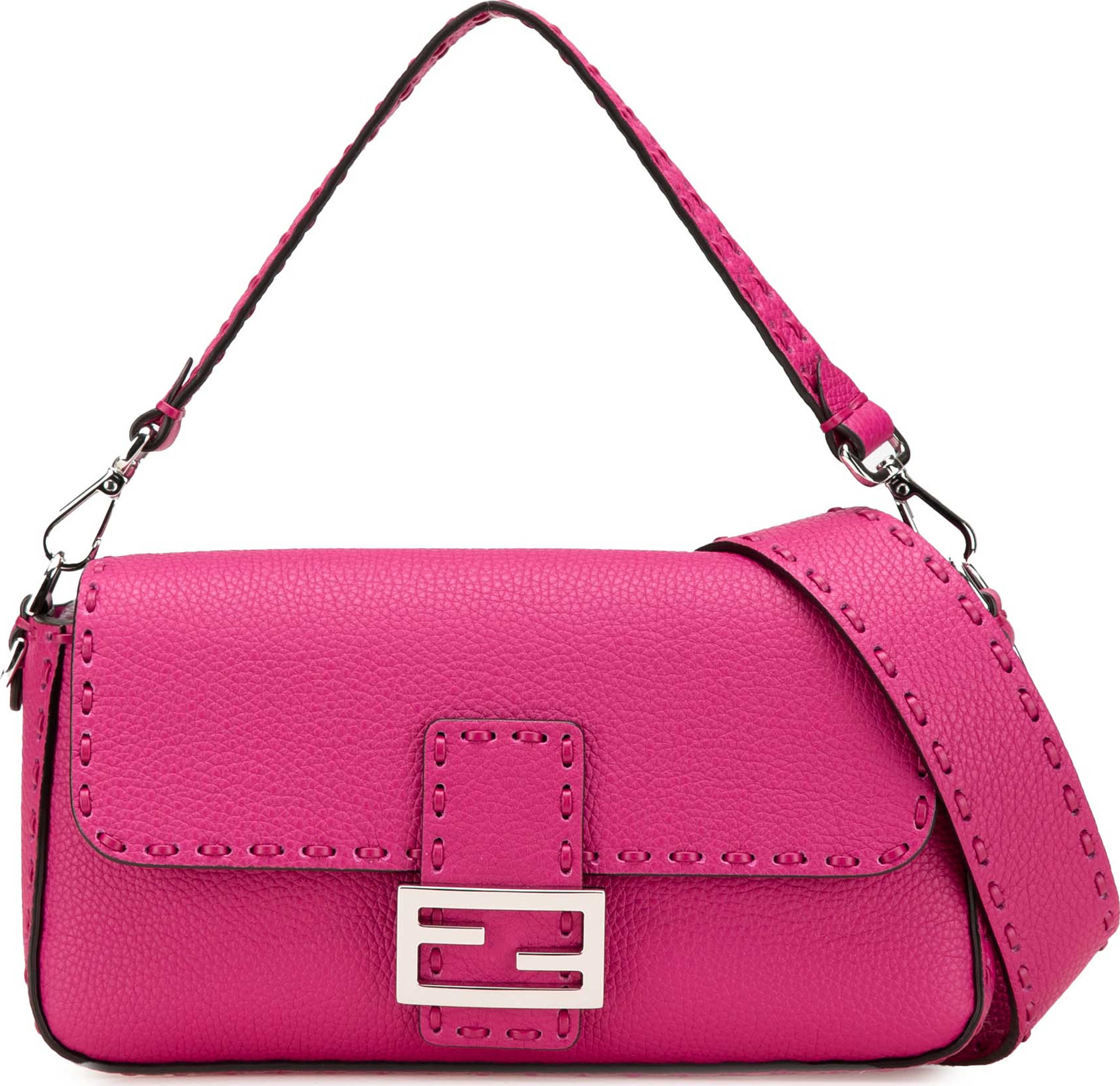Fendi Leather Selleria Baguette Satchel, från Luxclusif, i färgen hot pink. Klicka för att öppna bilden i stort format