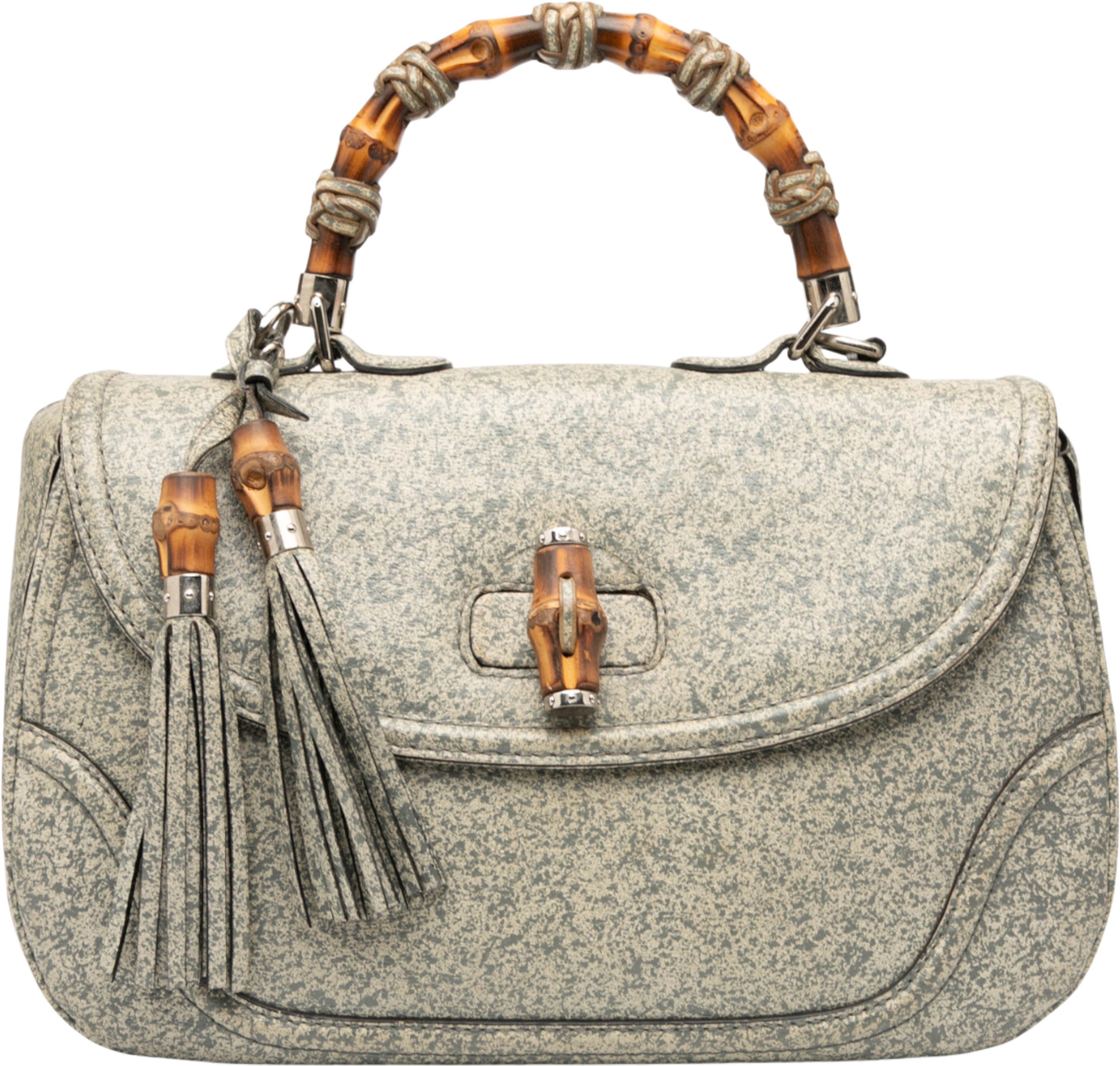 Gucci Large Speckled Leather New Bamboo Top Handle Bag, från Luxclusif, i färgen gray. Klicka för att öppna bilden i stort format