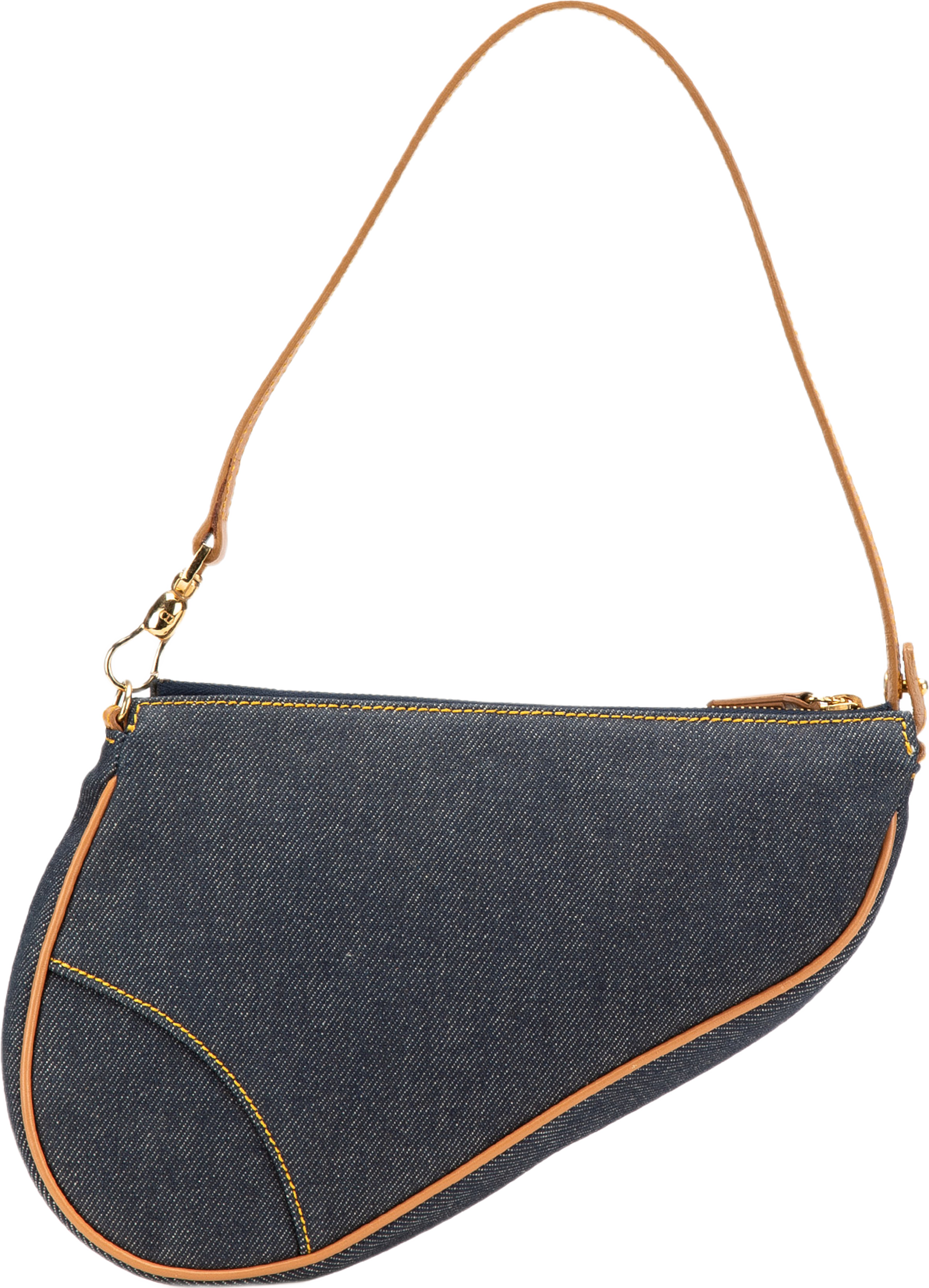 Dior Mini Denim Saddle Pochette, från Luxclusif, i färgen denim. Klicka för att öppna bilden i stort format